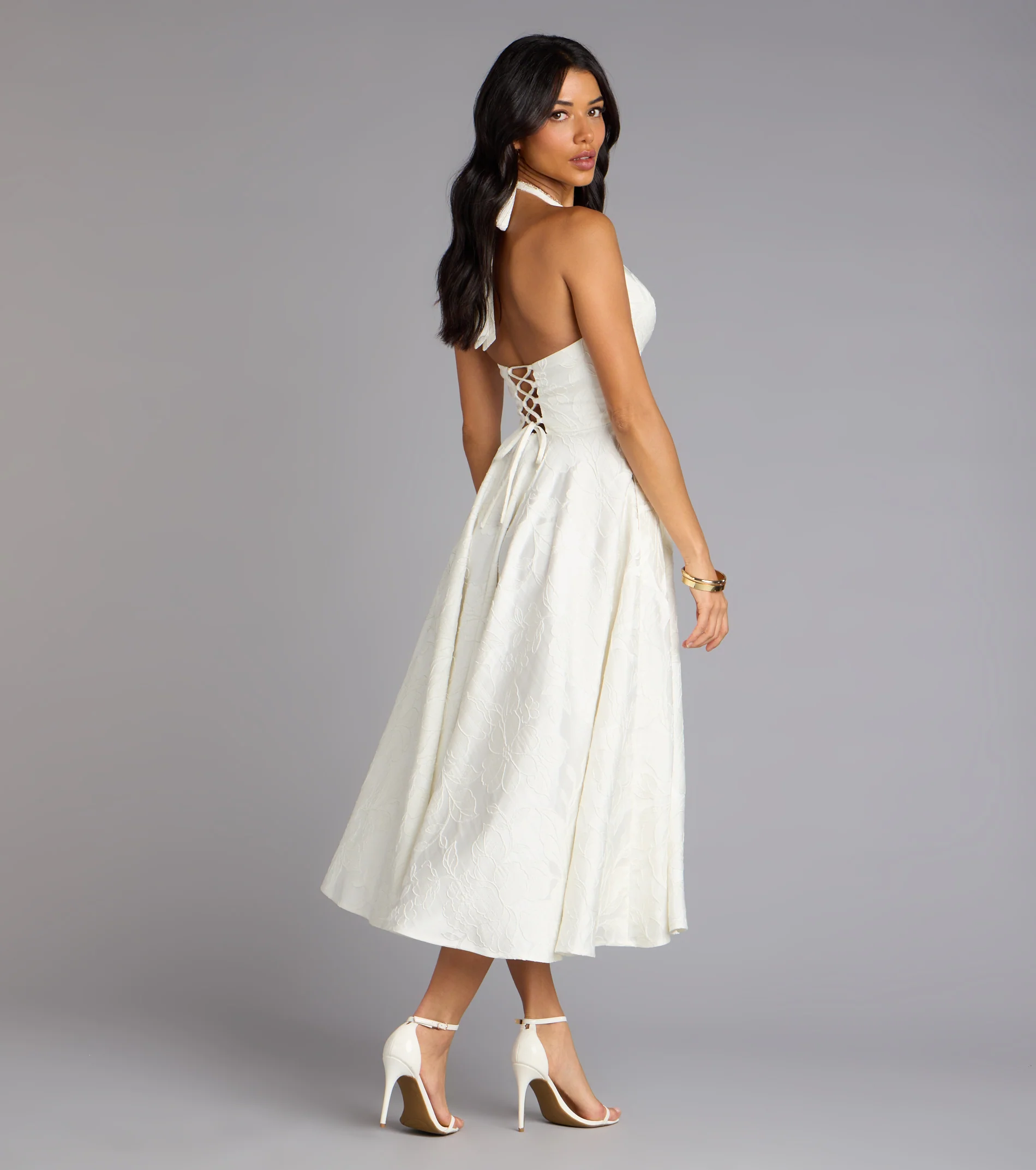 Ellen Lace-Up Halter A-Line Midi Formal Dress - luluinthesky