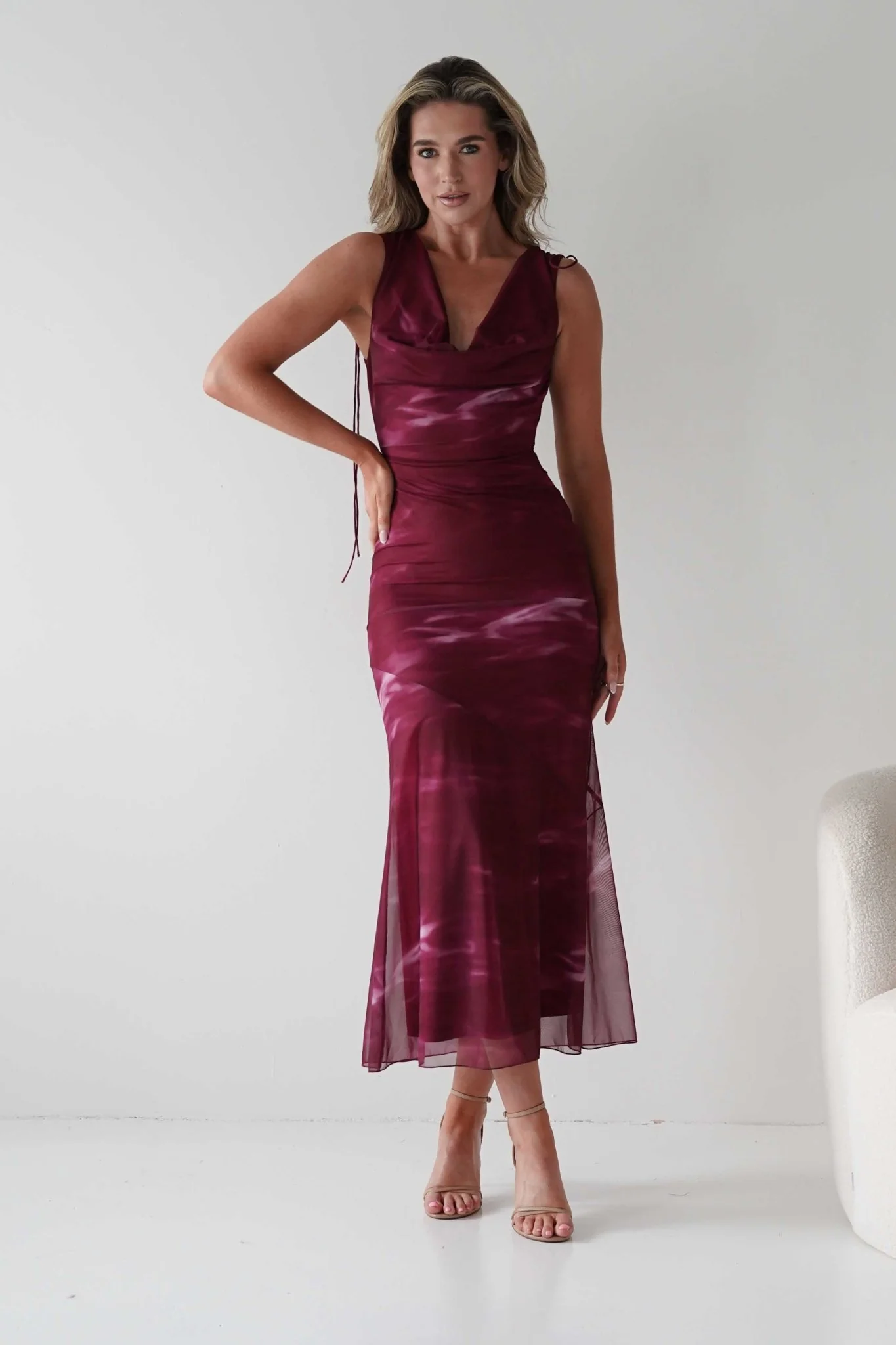 Drew Mesh Printed Maxi Dress | Wine Print