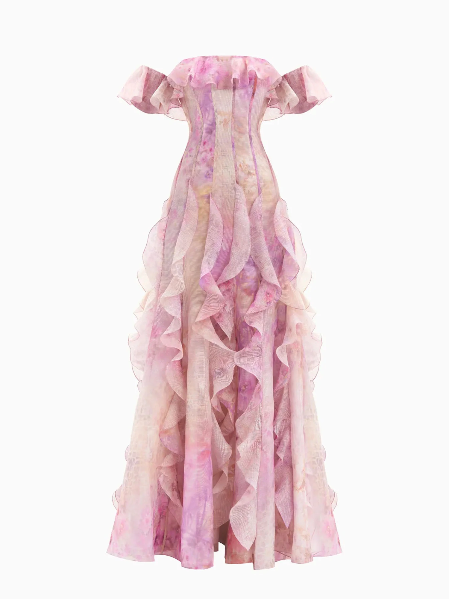Lavender Off-Shoulder Ruffle Maxi Dress