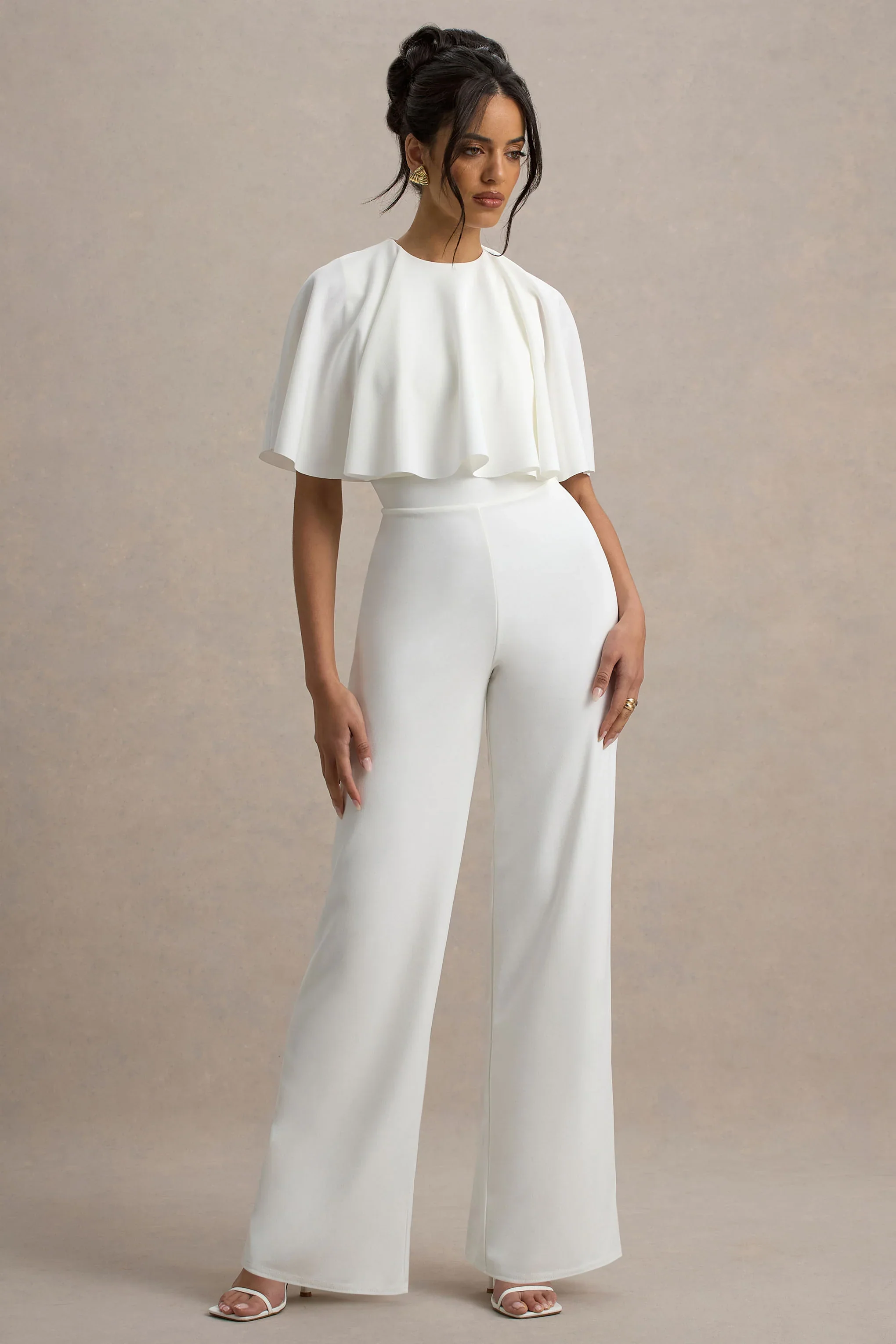 Leanna | White Straight-Leg Jumpsuit With Cape