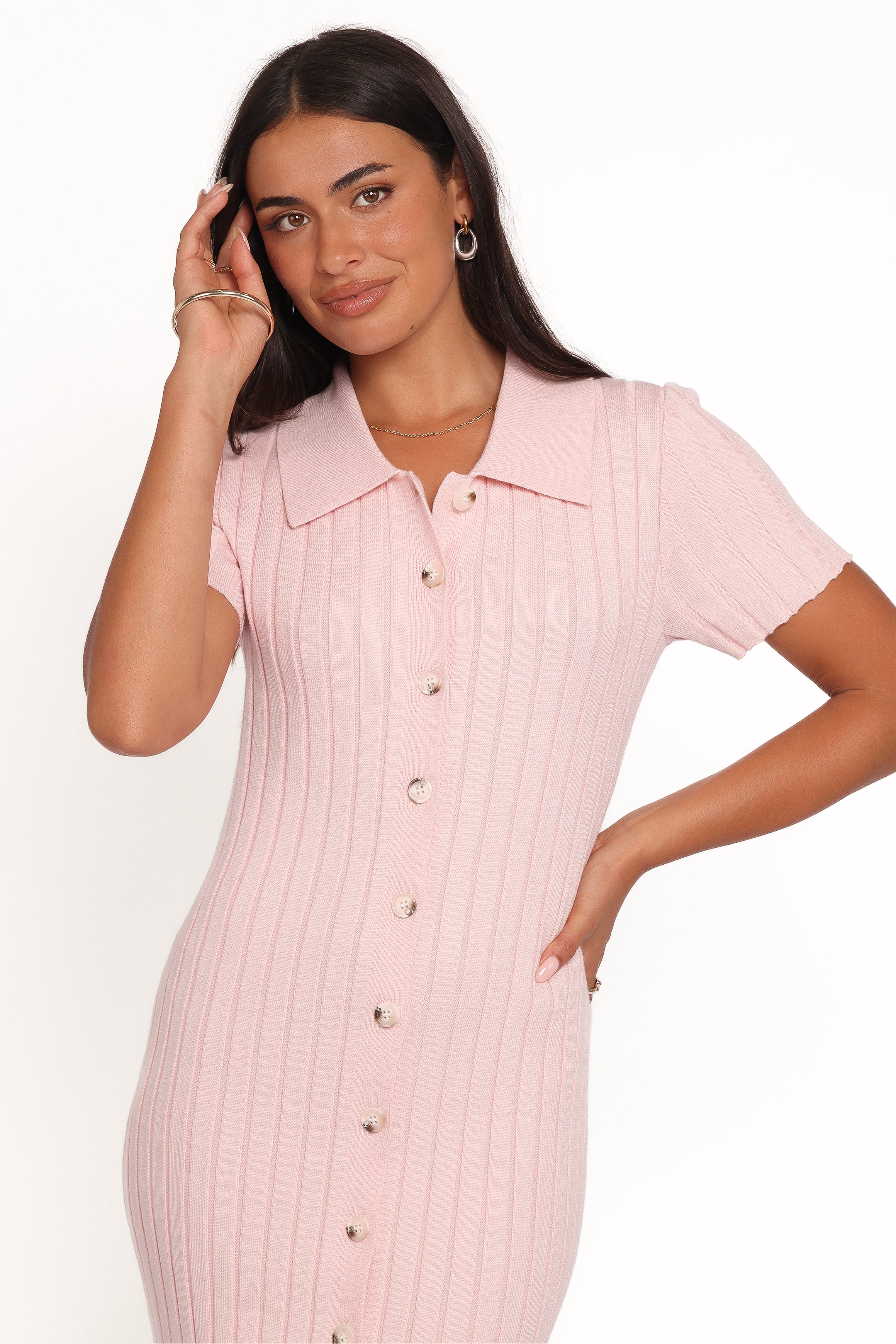 Aisha Short Sleeve Knit Midi Dress - Pink