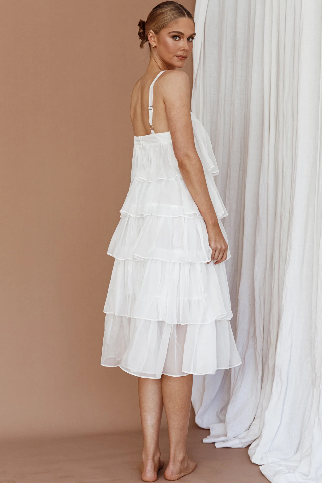 Merry Layered Frill Midi Dress White