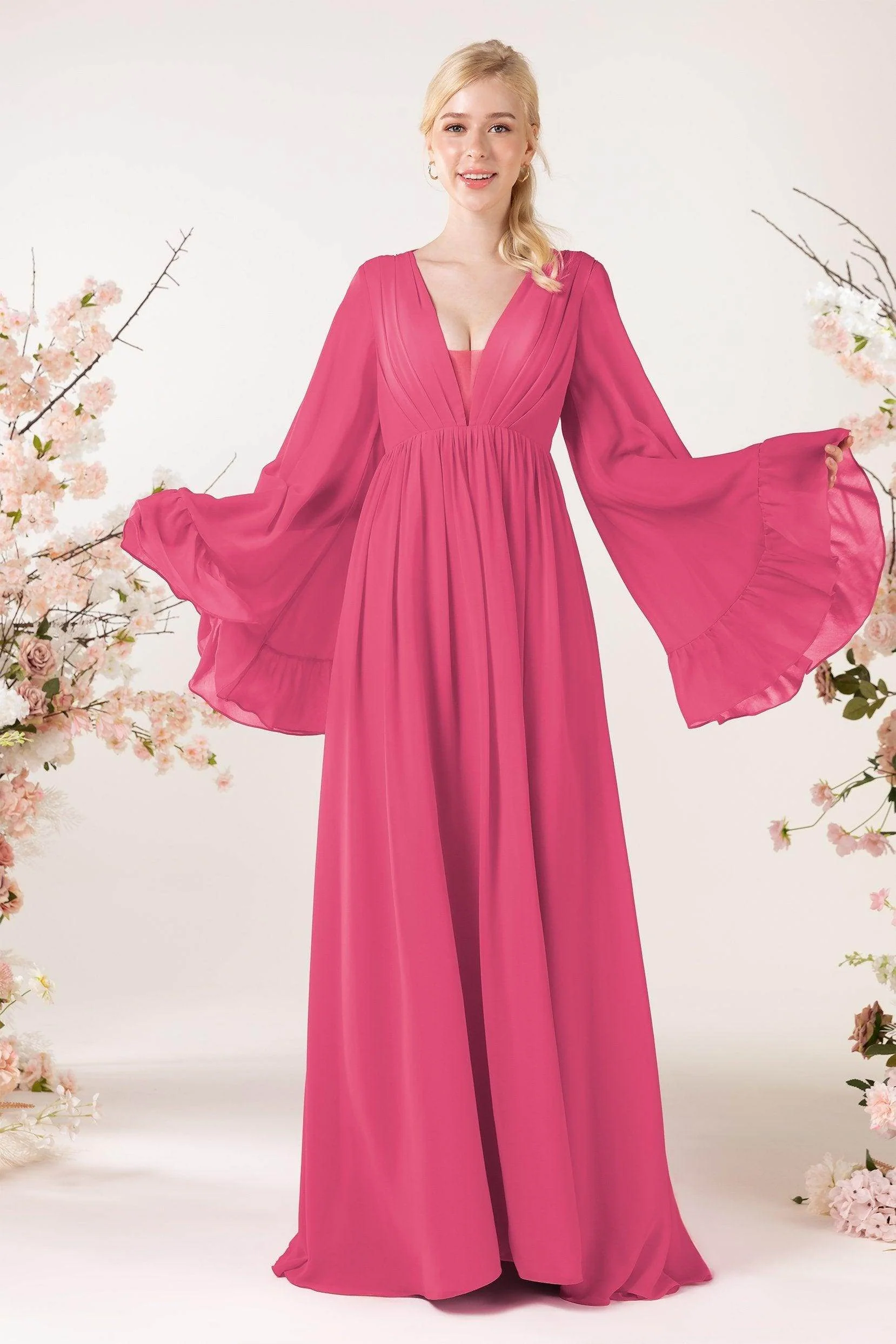 A-Line Sweep-Brush Train Chiffon Bridesmaid Dress CB0465