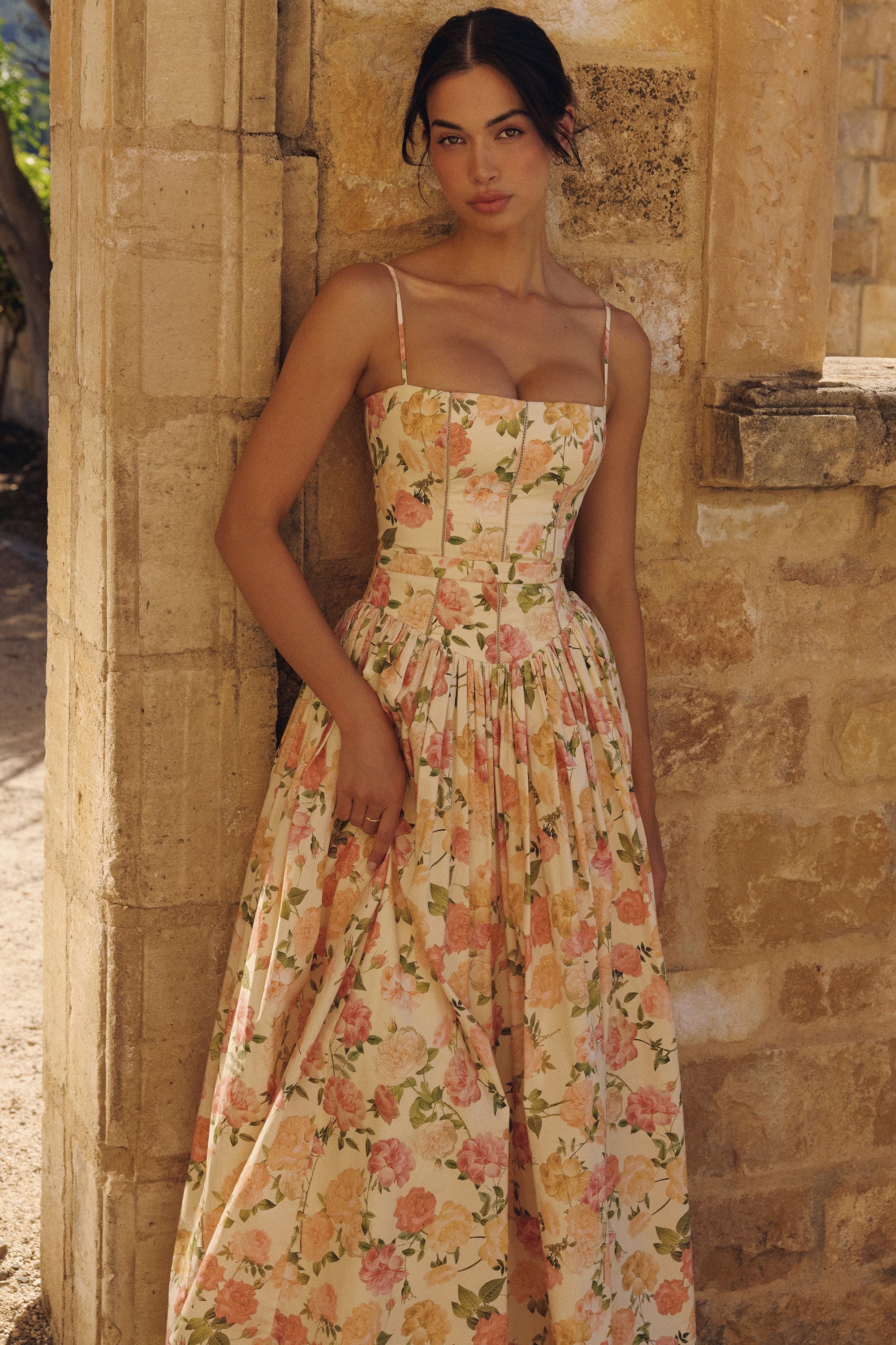 Warm Rose Print Cotton Midi Sundress