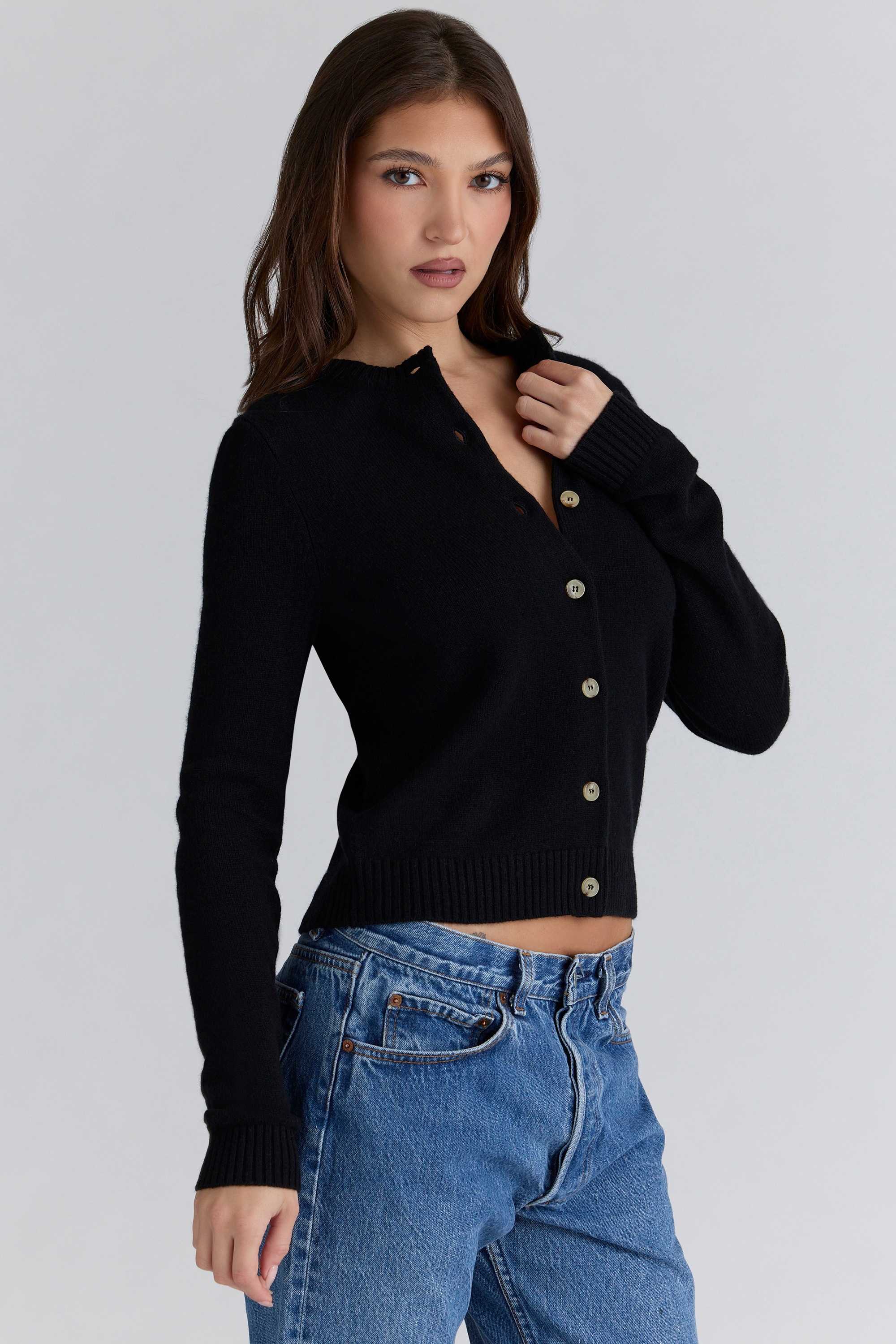 Black Cashmere + Wool Cardigan