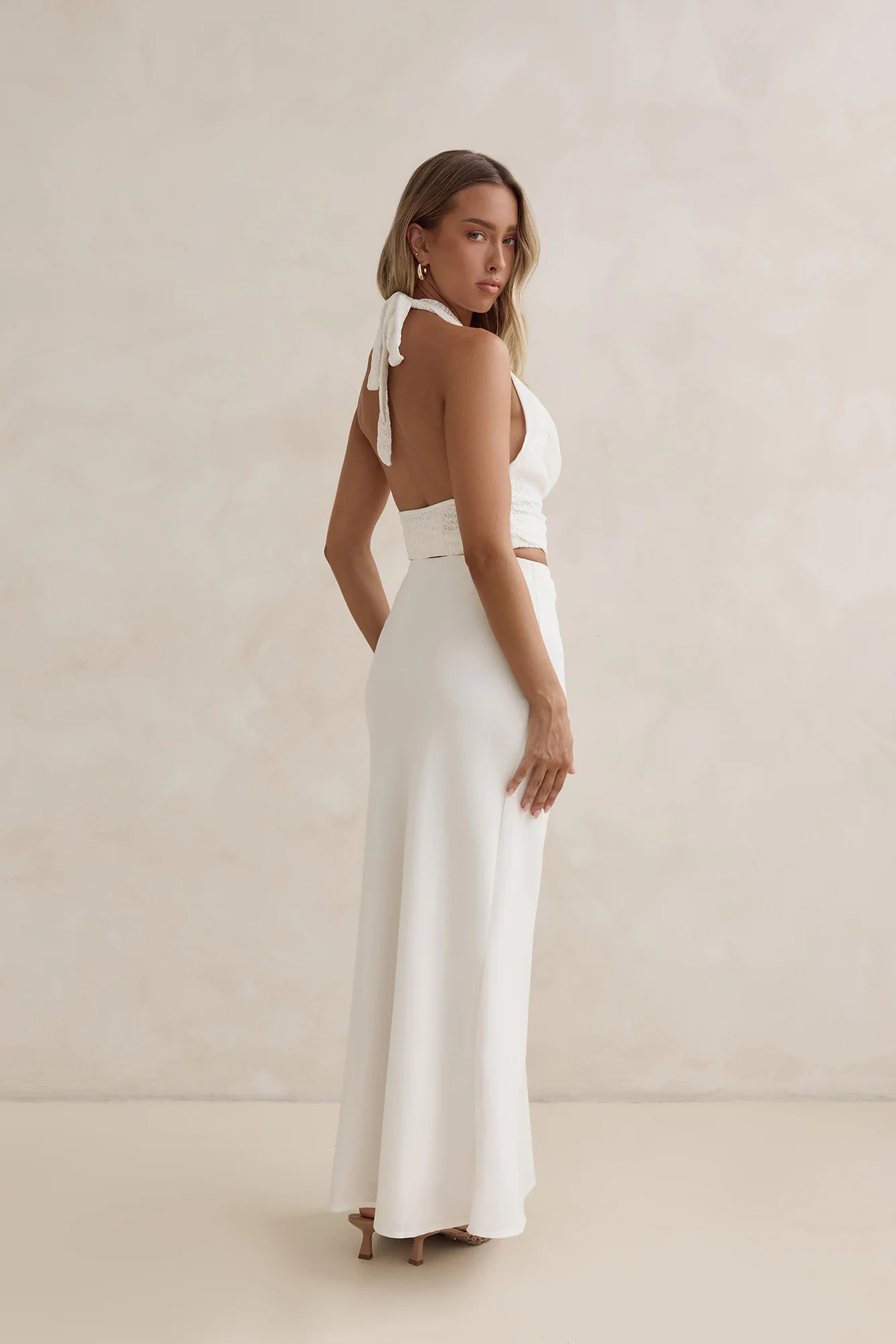 Sunset Drinks Linen Maxi Skirt White