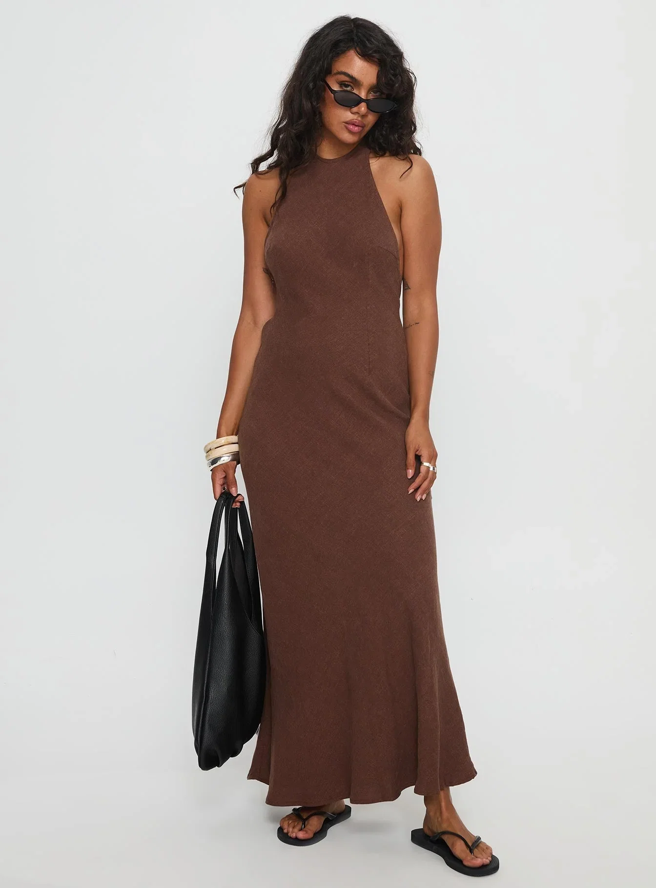 Annetta Halter Maxi Dress Chocolate