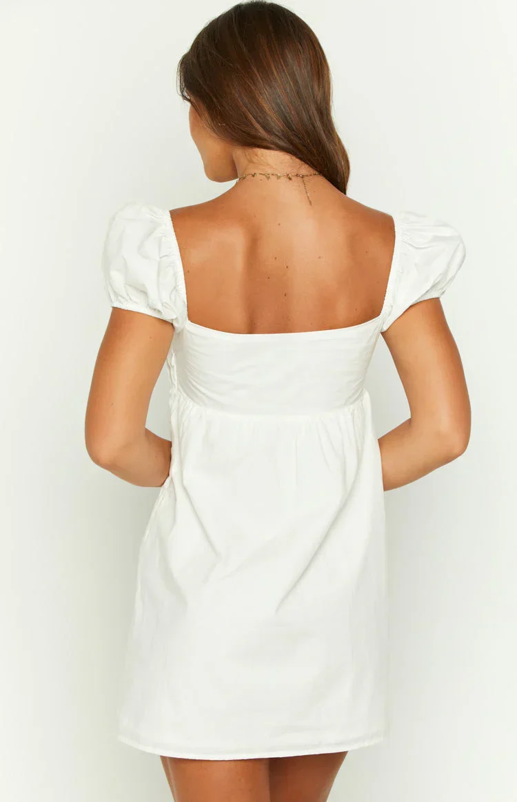 Joey White Puff Sleeve Mini Dress - luluinthesky