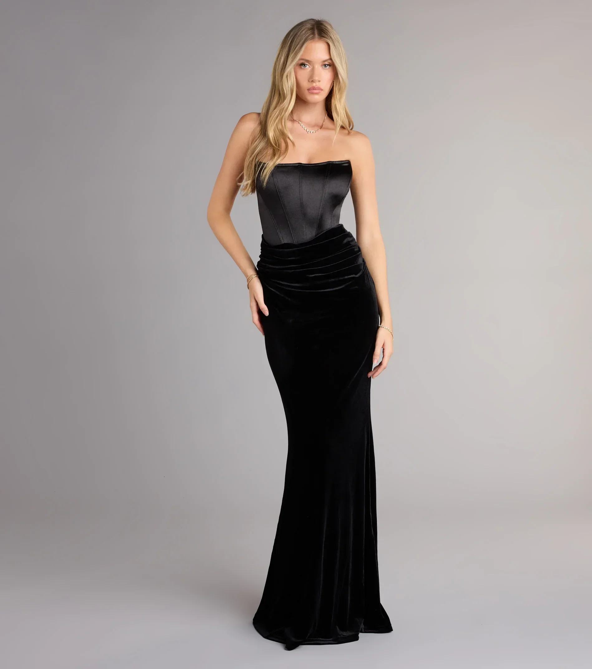 Zoya Satin Corset Velvet Mermaid Dress