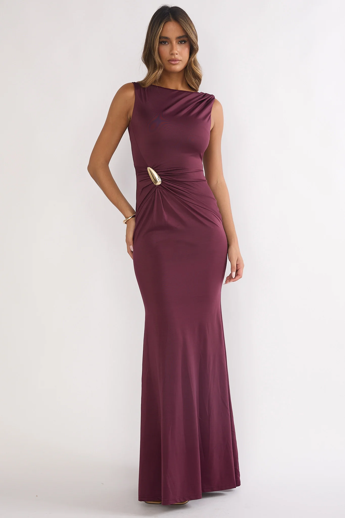 Isalyn Gathered Waist Maxi Dress Burgundy