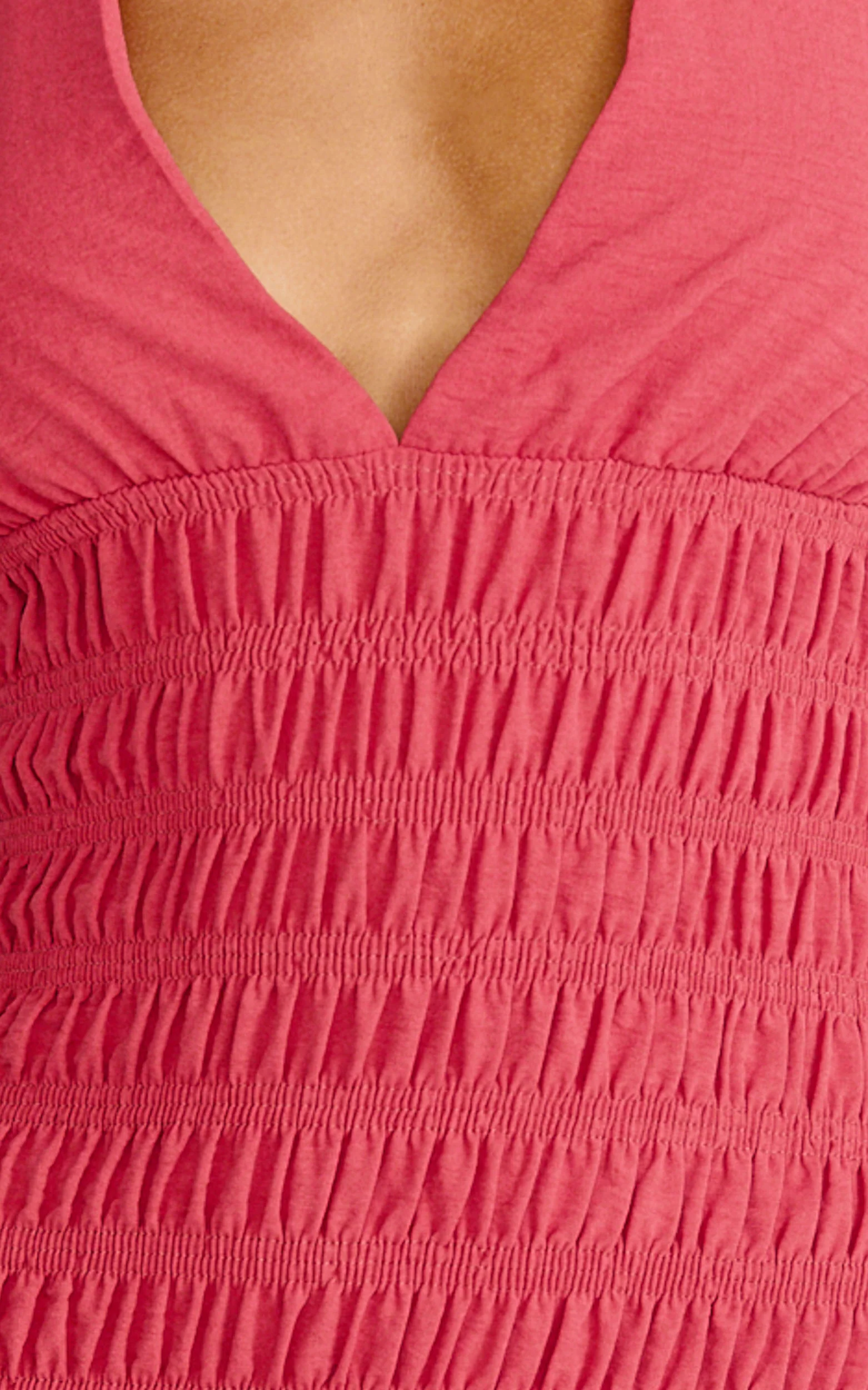 Giselle Mini Dress - Halter Neck Shirred Frilled Hem Fit And Flare Dress in Rose