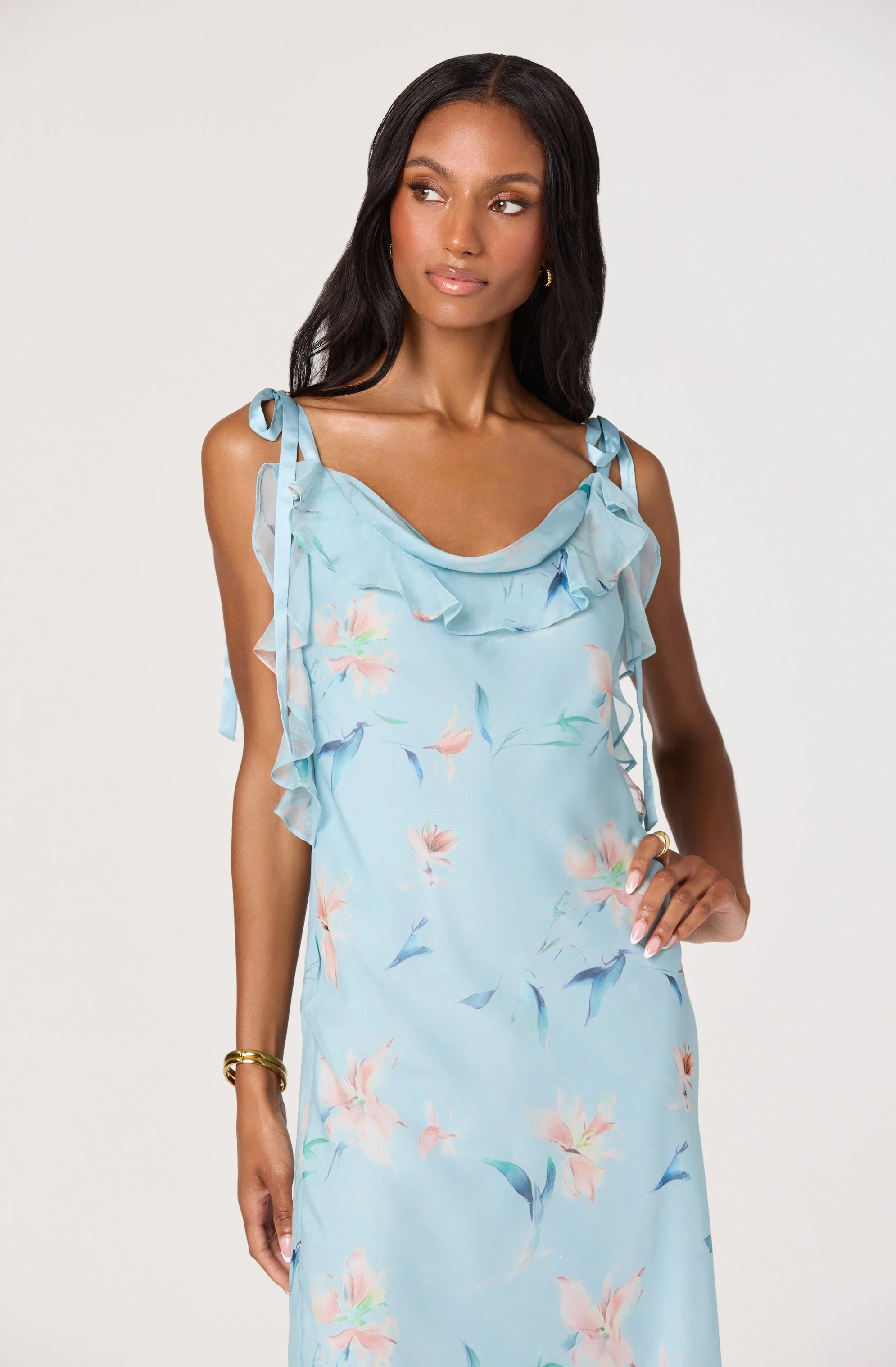 Nissa Floral Ruffle Midi Dress