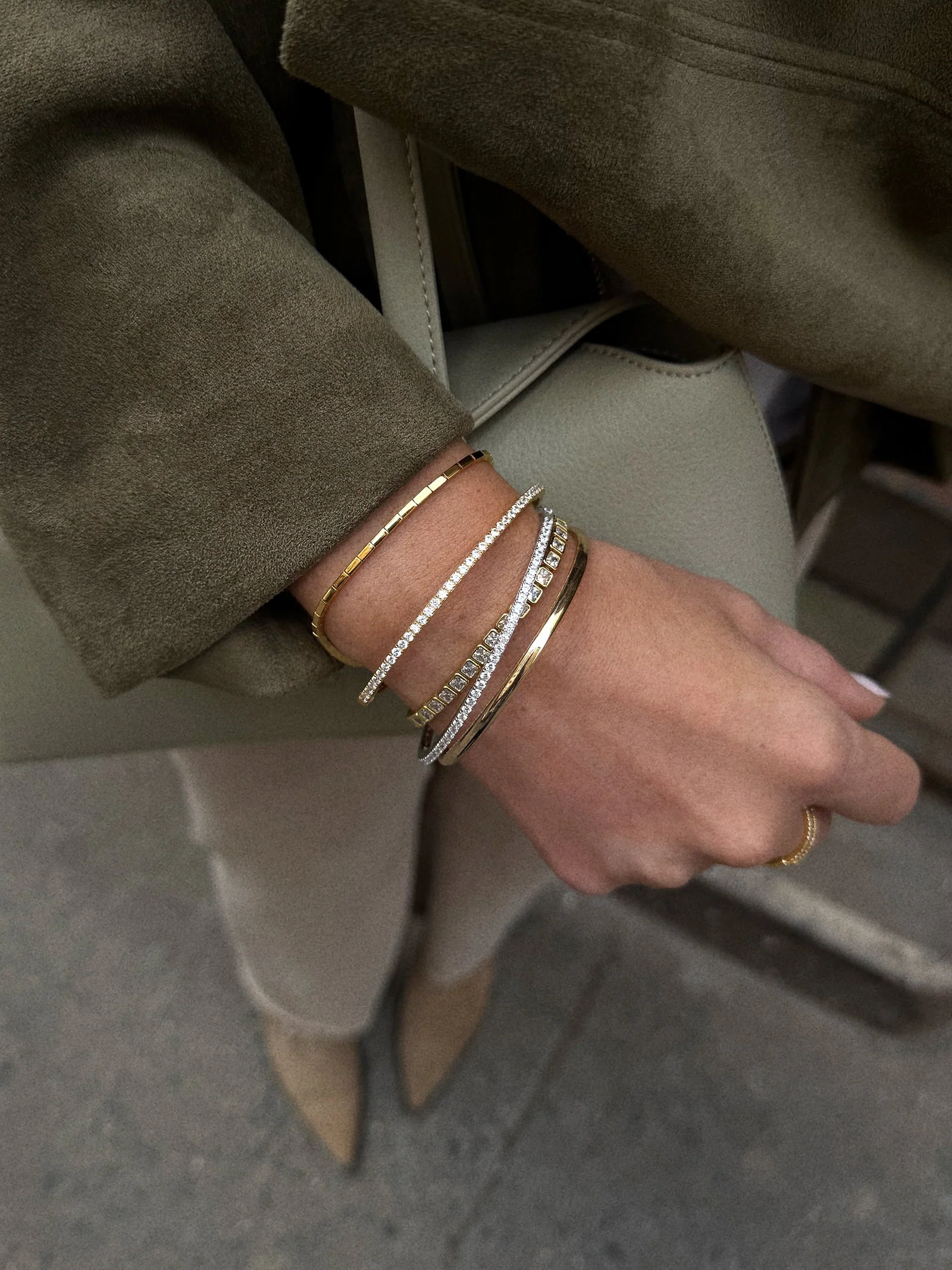 Tracy Sterling Silver Hinge Bangle - Silver/Pavé