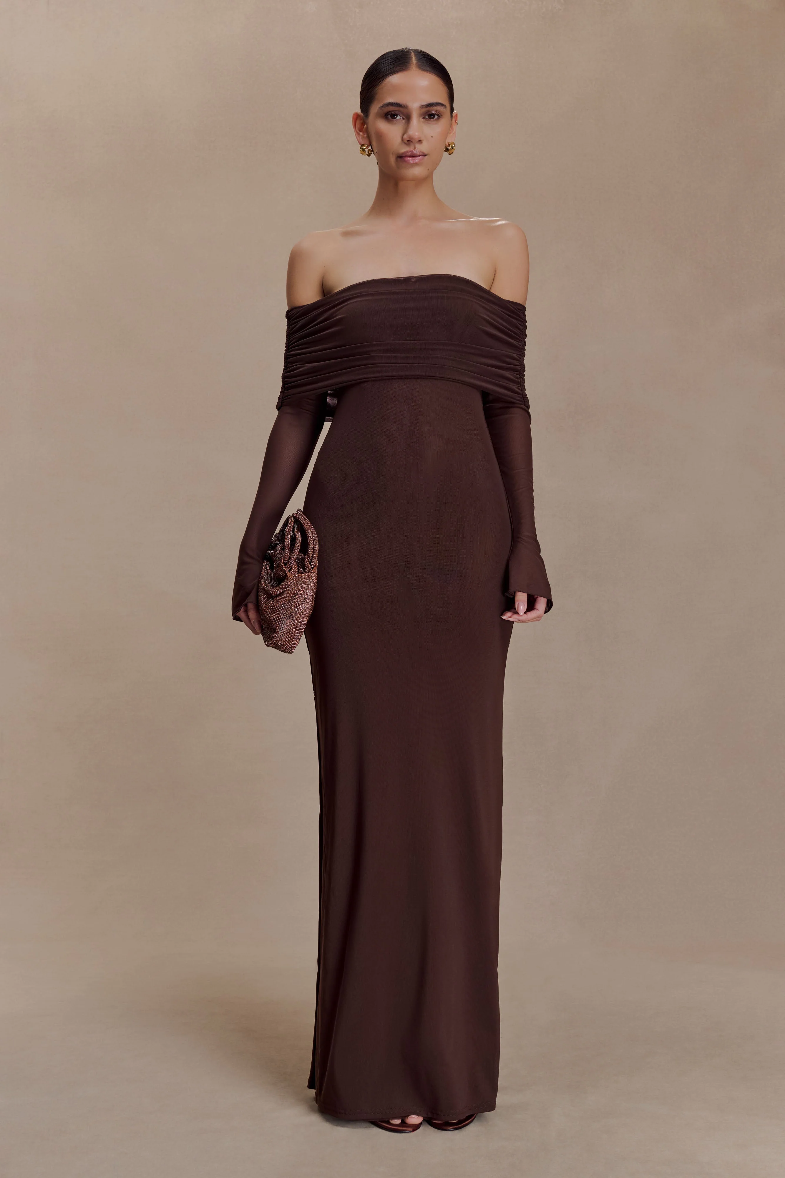 Josie-Off-Shoulder-Mesh-Maxi-Dress-Dark-Brown