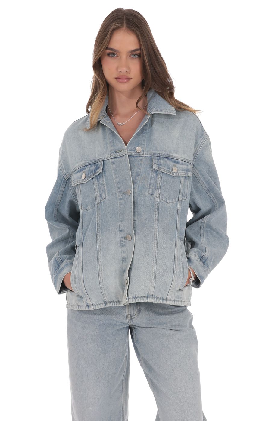 Oversized Belted Denim Jacket in Light Blue