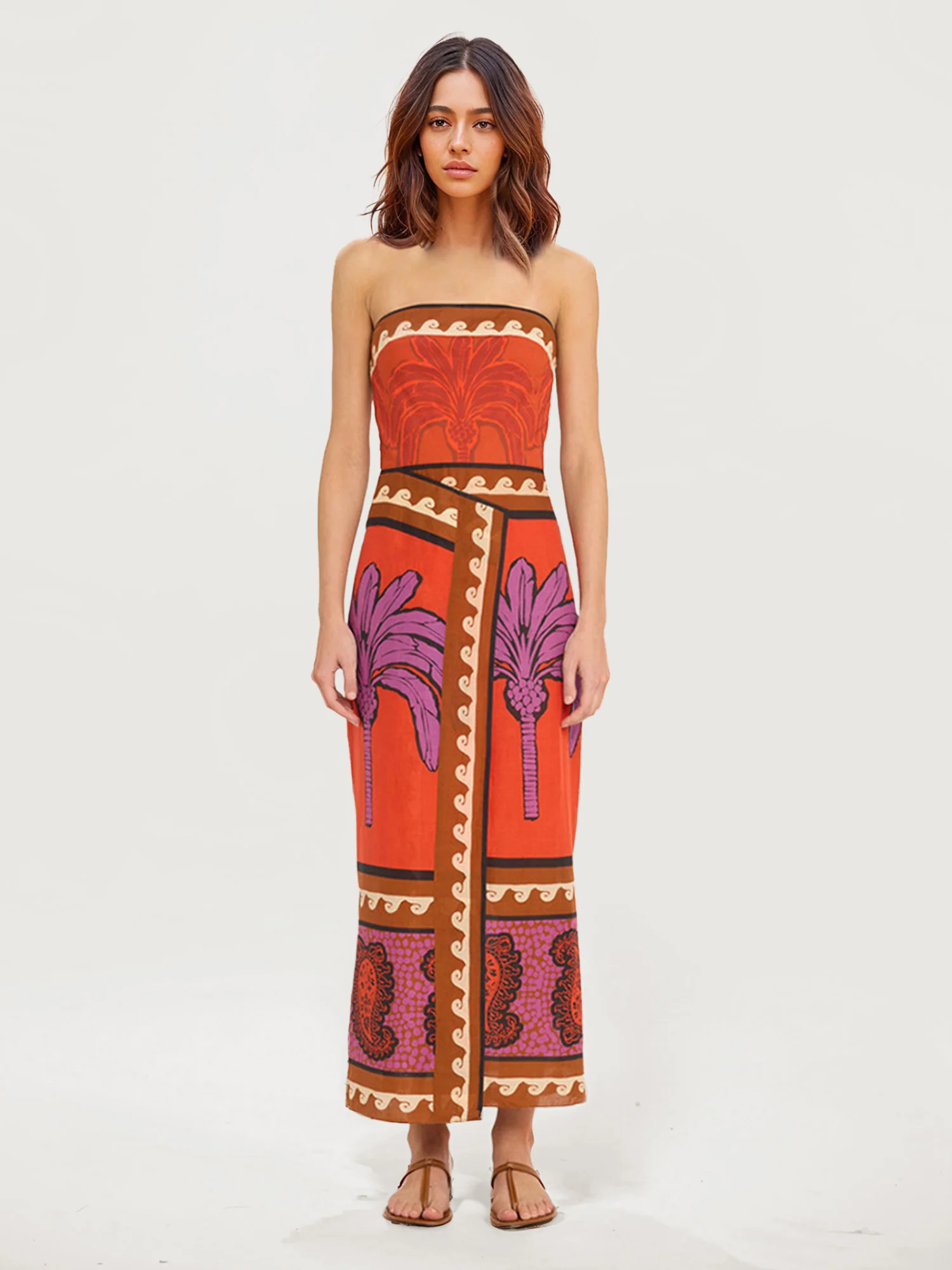 Strapless Bohemian Midi Dress