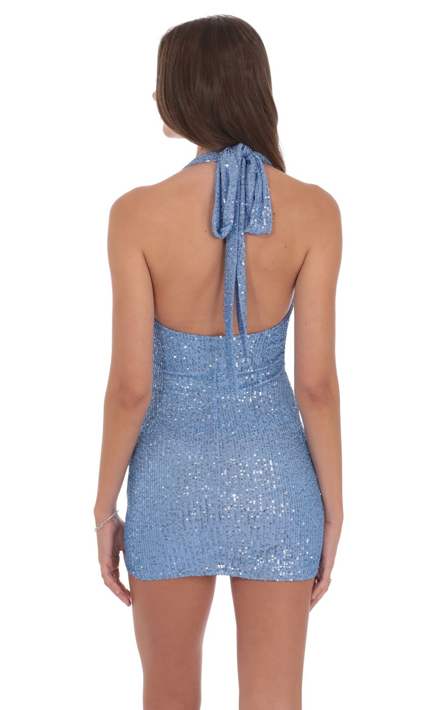 Sequin Halter Dress in Light Blue