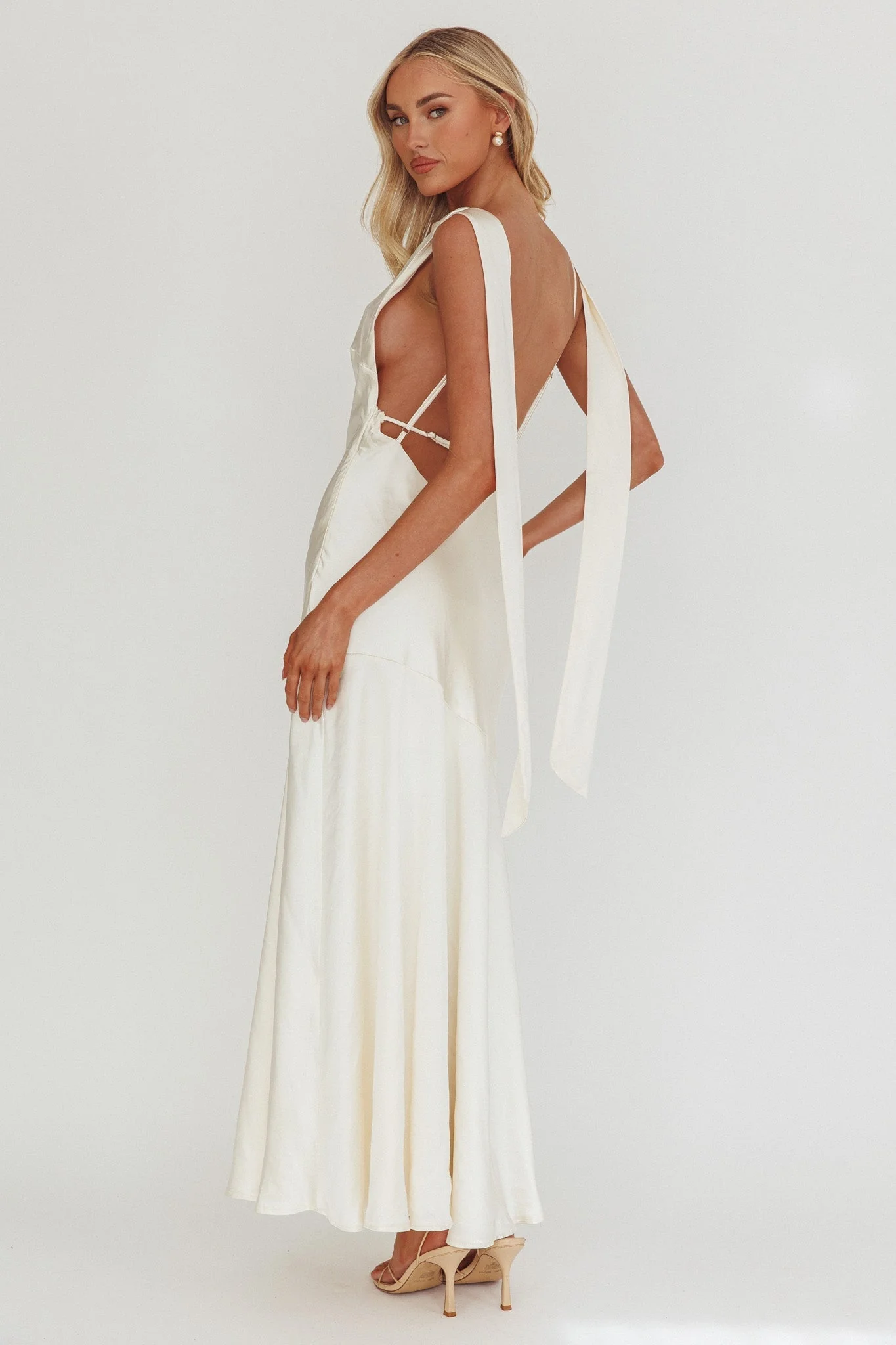 Second Glances Cowl Neck Backless Maxi Dress Cream