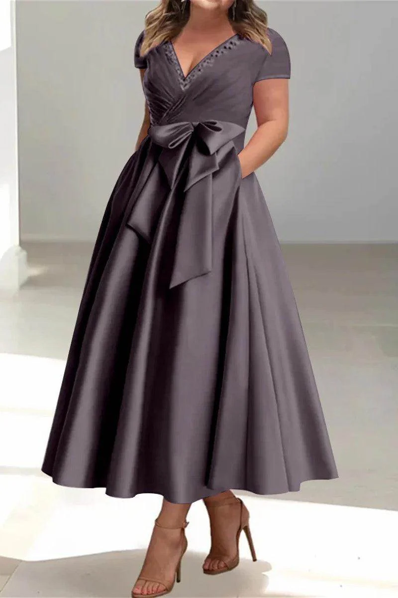 A Line V-Neck Mother of the Bride Dresses with Pockets CM0350