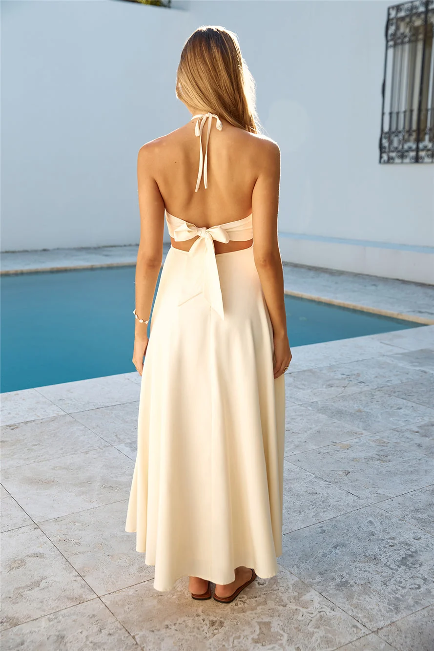 Dance With Me Halter Maxi Dress Cream
