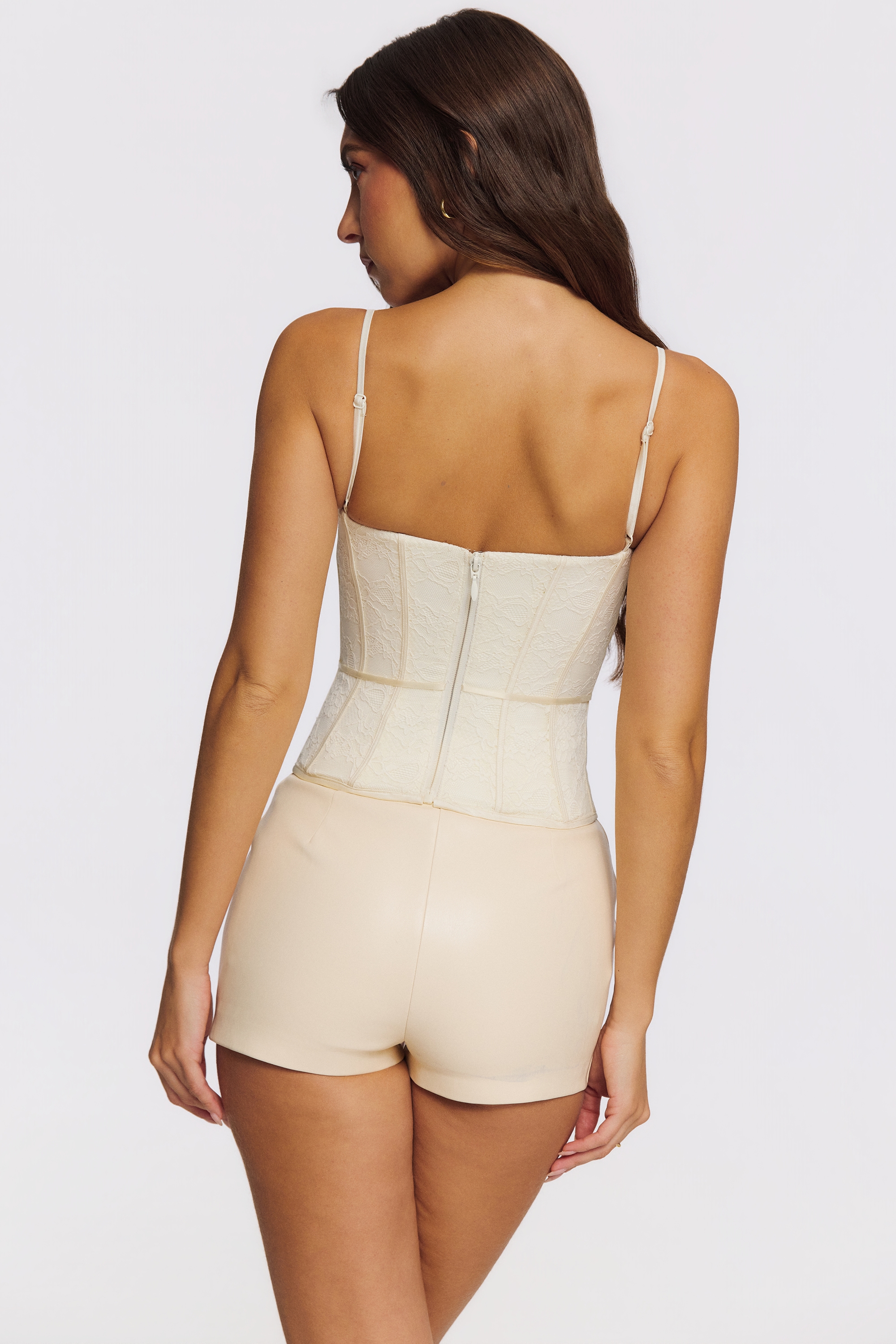 Ivory Lace Corset Top With Ribbon Waist Tie