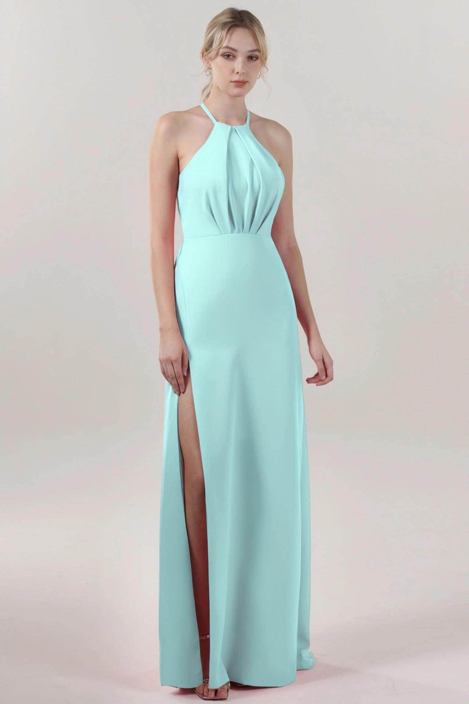 Sheath-Column Maxi Stretch Crepe Bridesmaid Dress CS0597BM