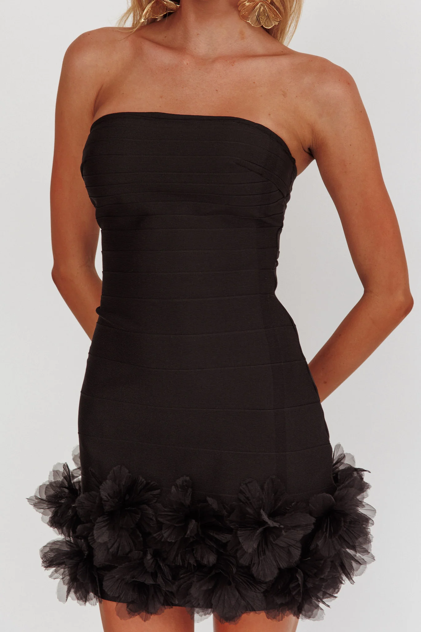 Leni Strapless Embellished Hem Mini Dress Black - luluinthesky