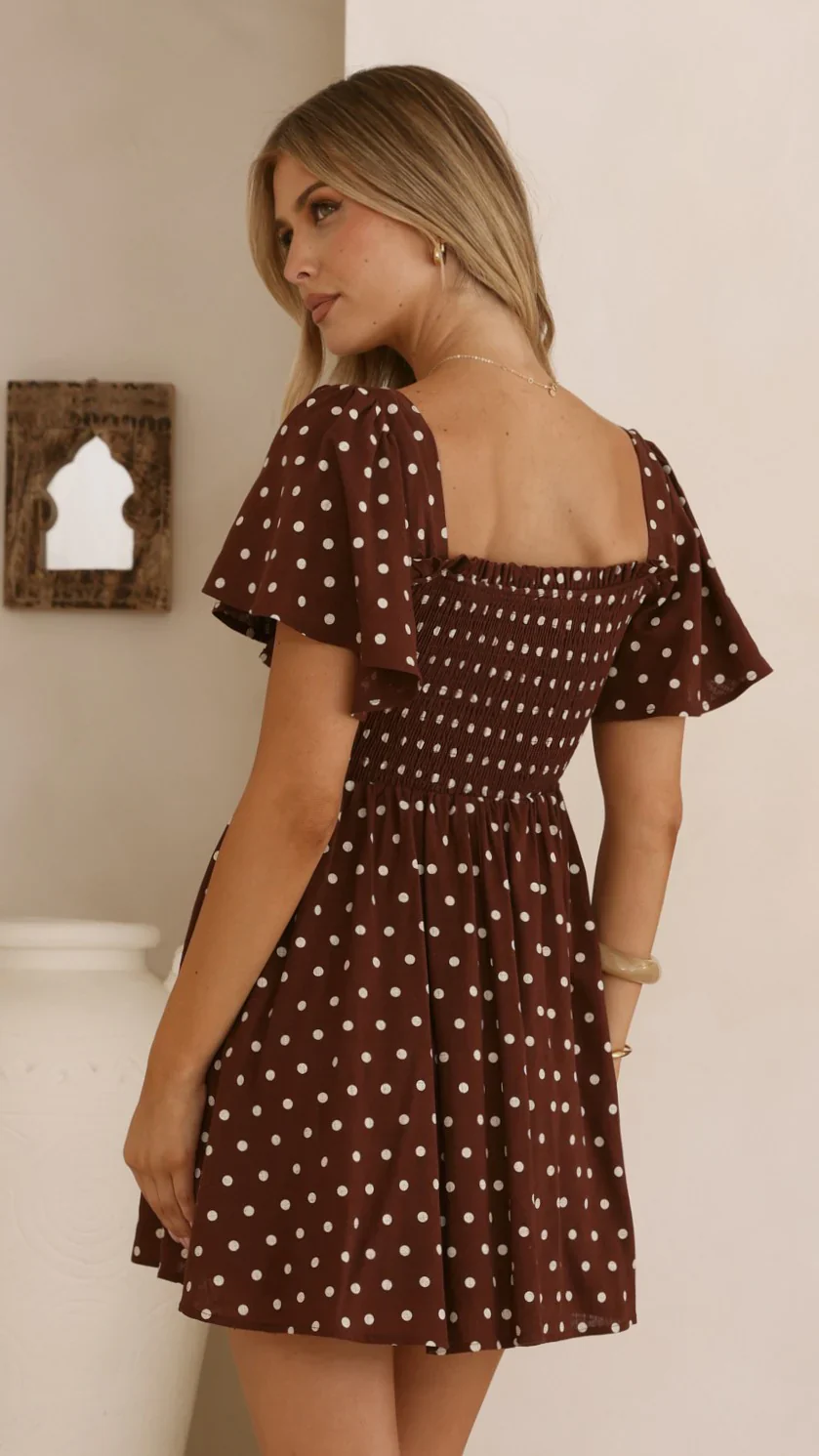 Molly Mini Dress - Chocolate/Nude Spot