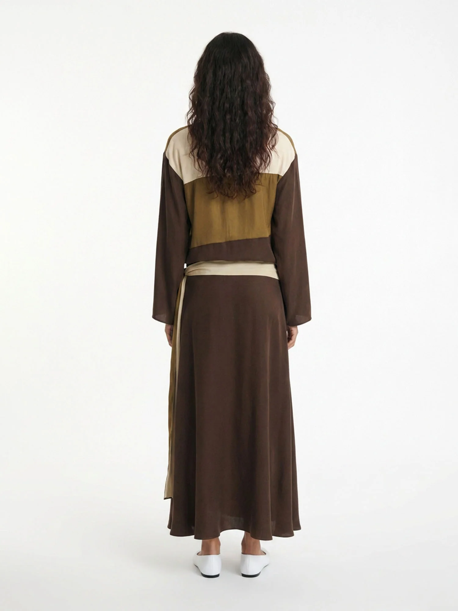 Earth Tone Contrast Shirt Skirt Set