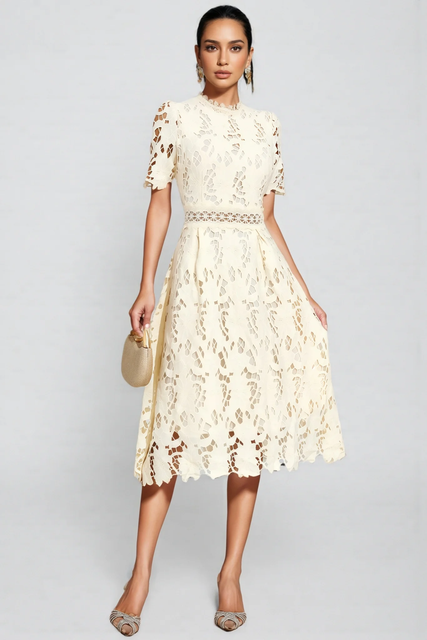 Wheatley Apricot Lace Cut Out Midi Dress