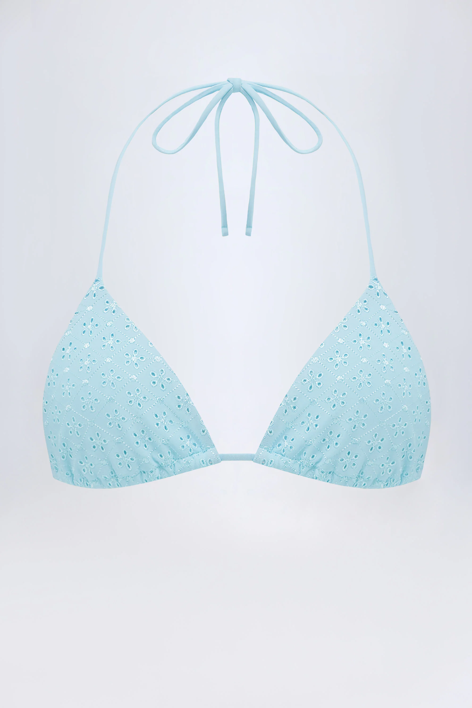 Broderie Anglaise Triangle Bikini Top in Powder Blue