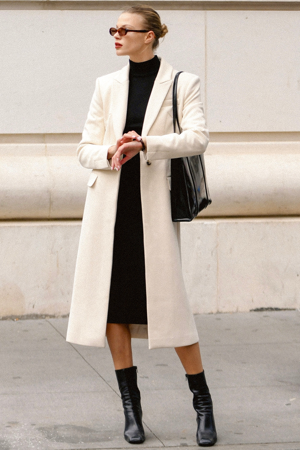 Ivory Single Breasted Long Coat