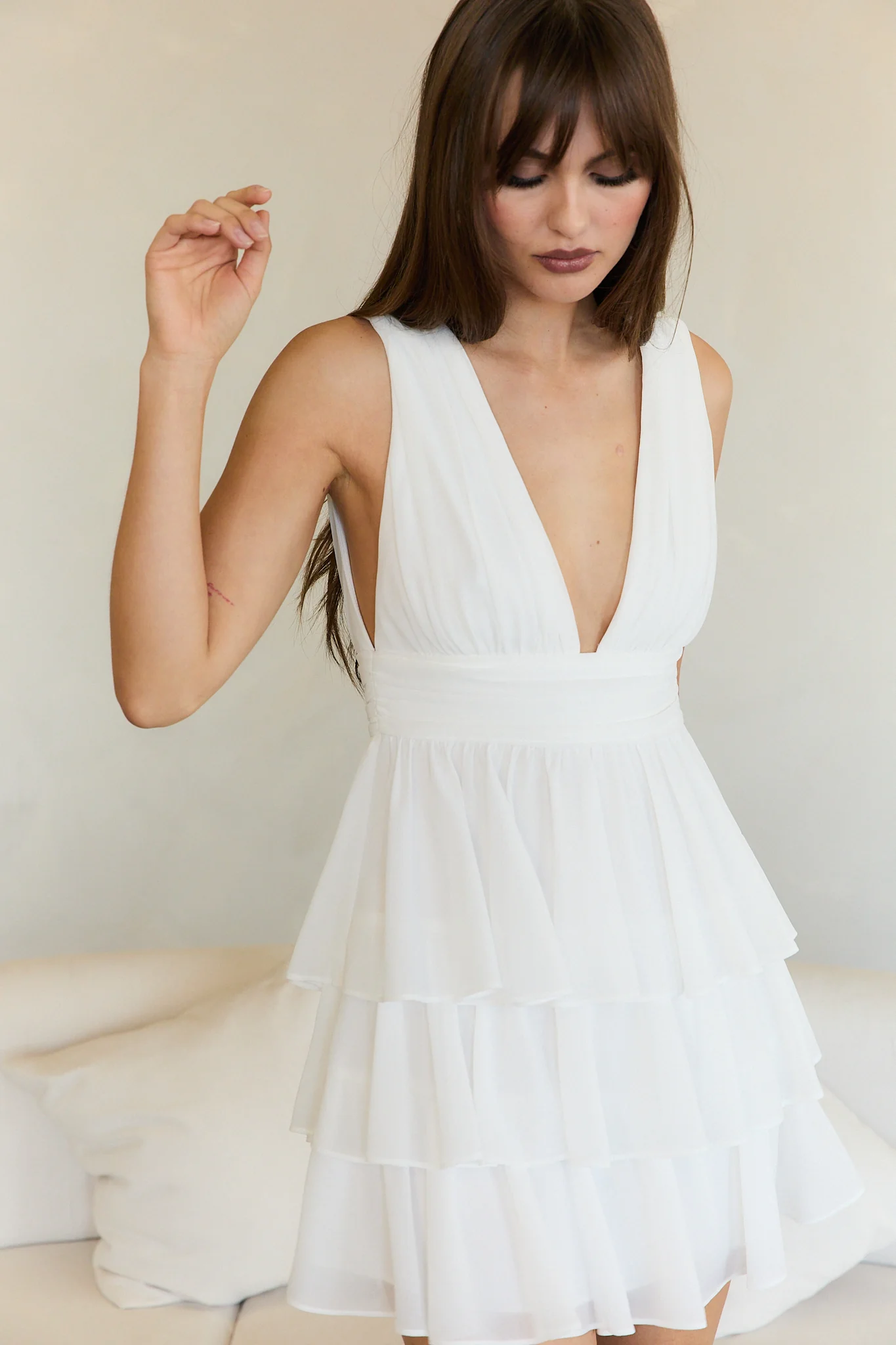 V Neck Tiered Mini Dress