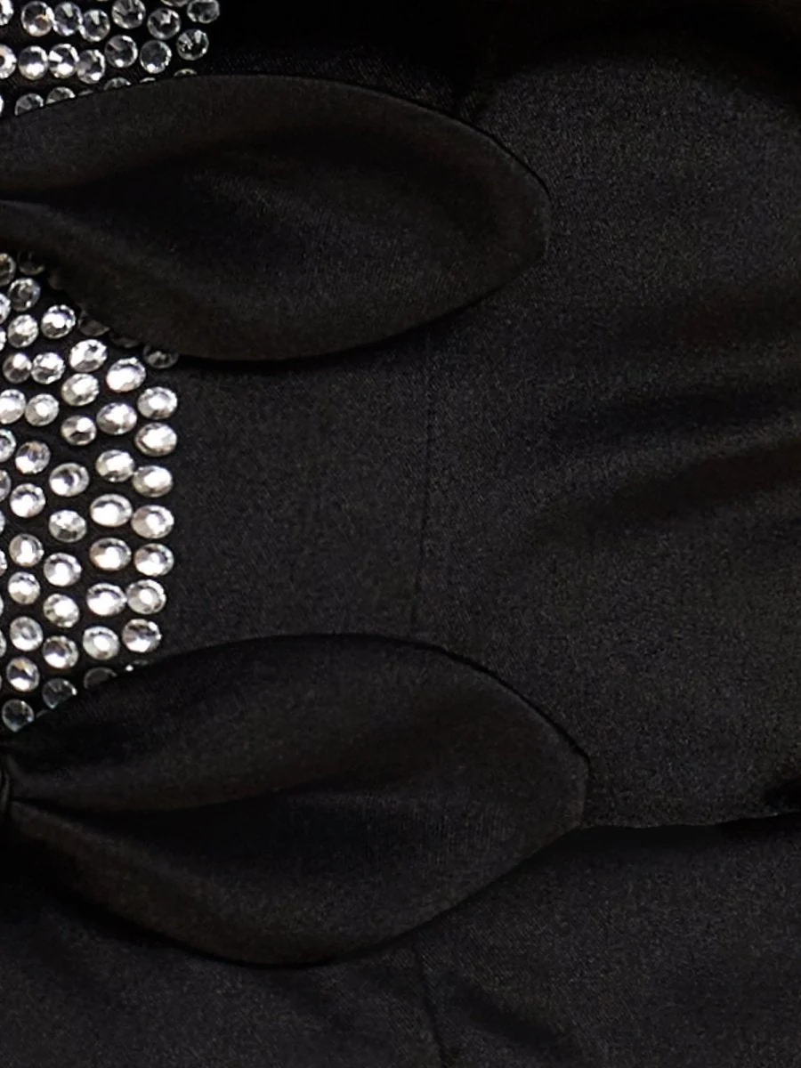 Black Strapless A-Line Beaded Satin Homecoming Dress With Bow
