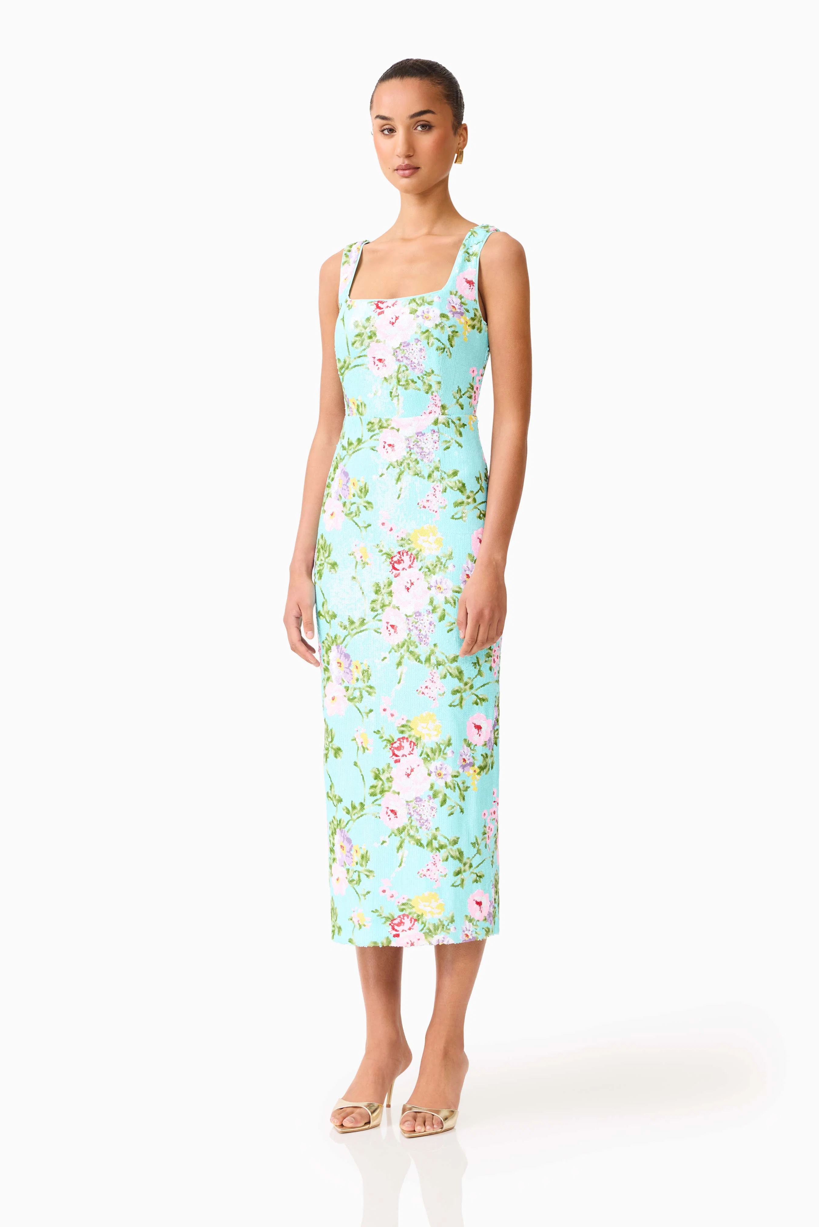 Emmeline Sequin Midi Dress in Mint Green