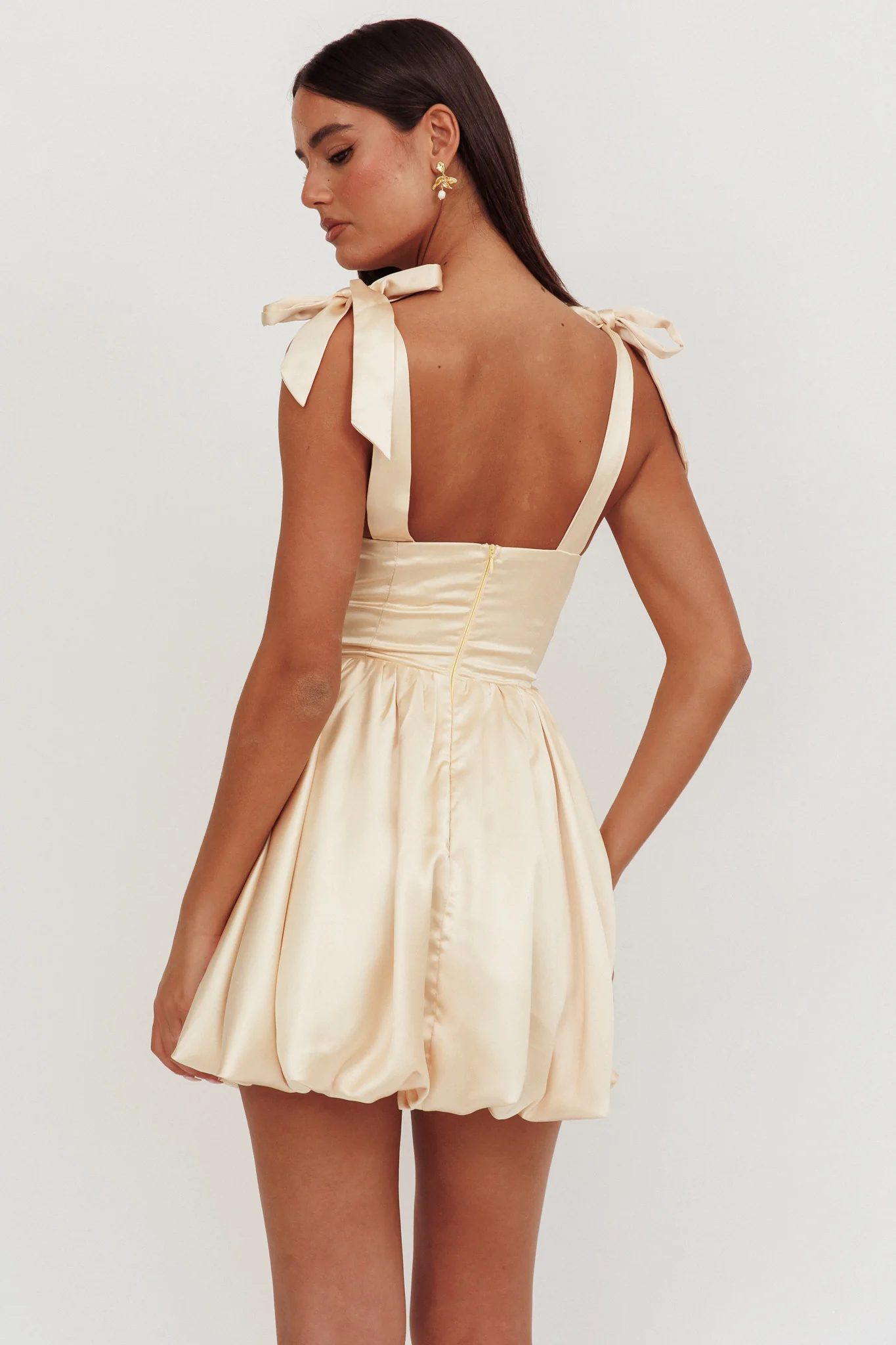 Just Magic Tied Shoulder Bubble Hem Mini Dress Butter - luluinthesky