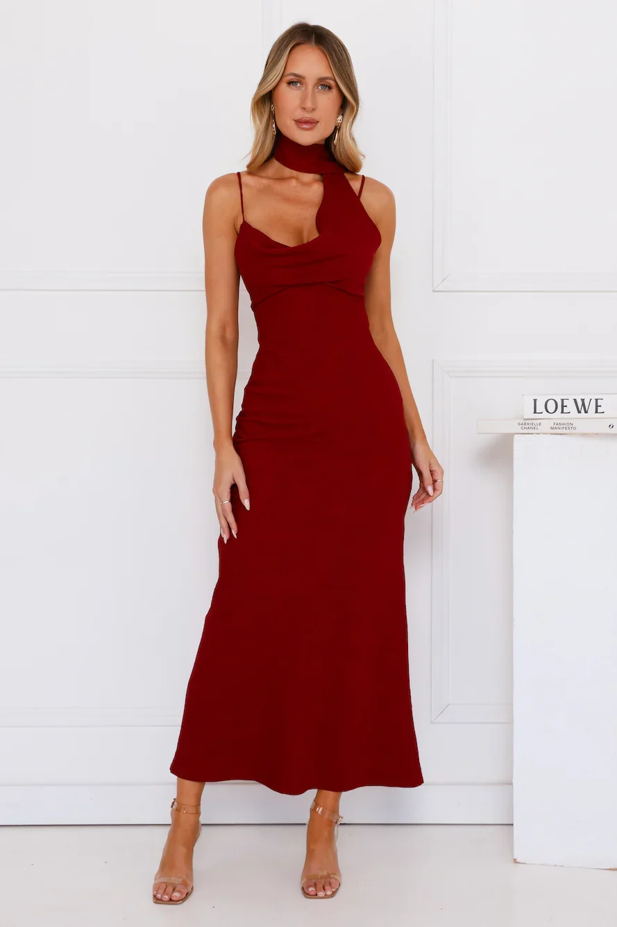 Stylish Chic Maxi Dress Wine