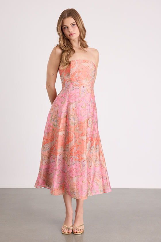 Lexis Pink Multi Boho Print Lace-Up Midi Dress