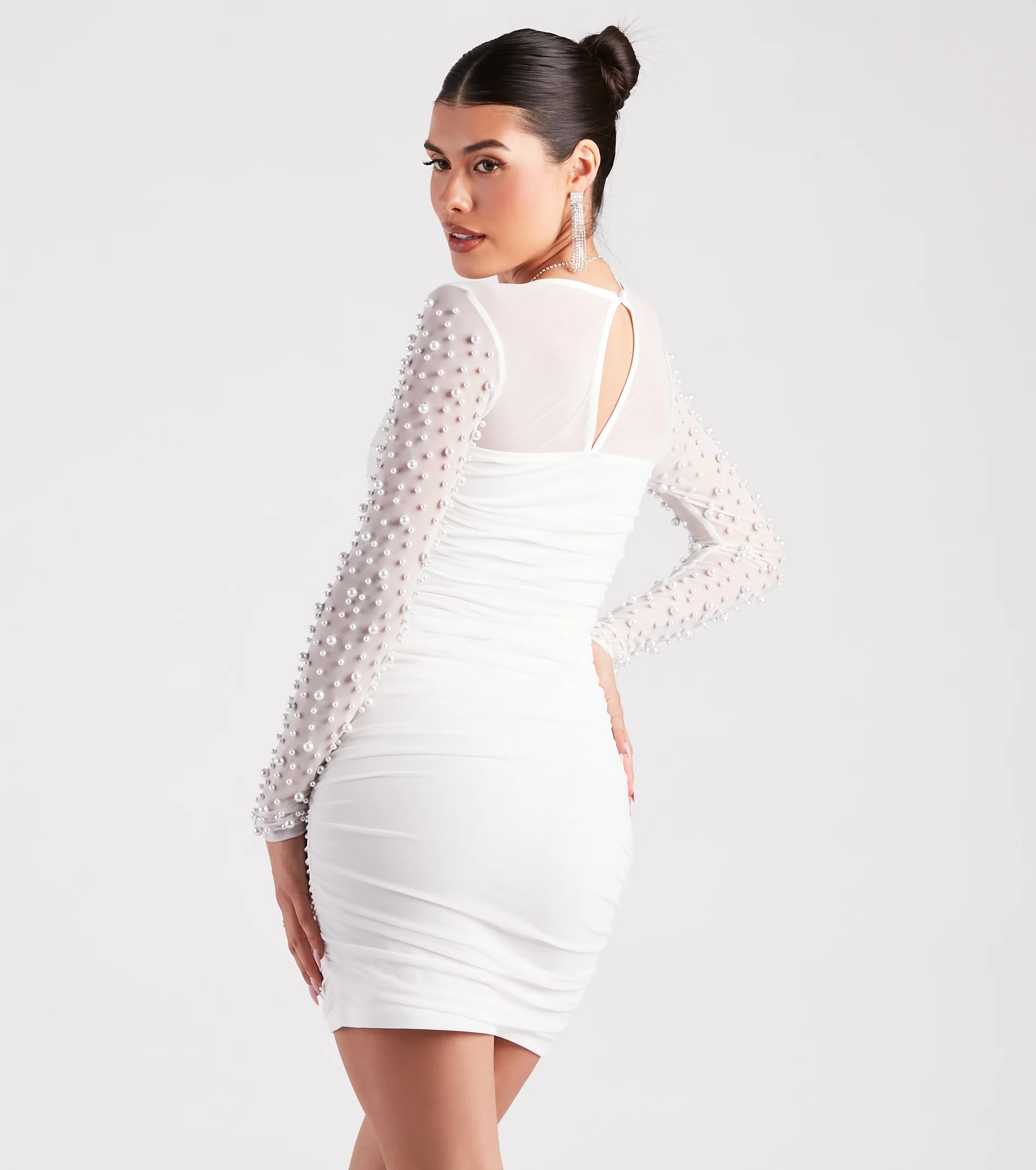 Pearl Up With Me Long Sleeve Mini Dress