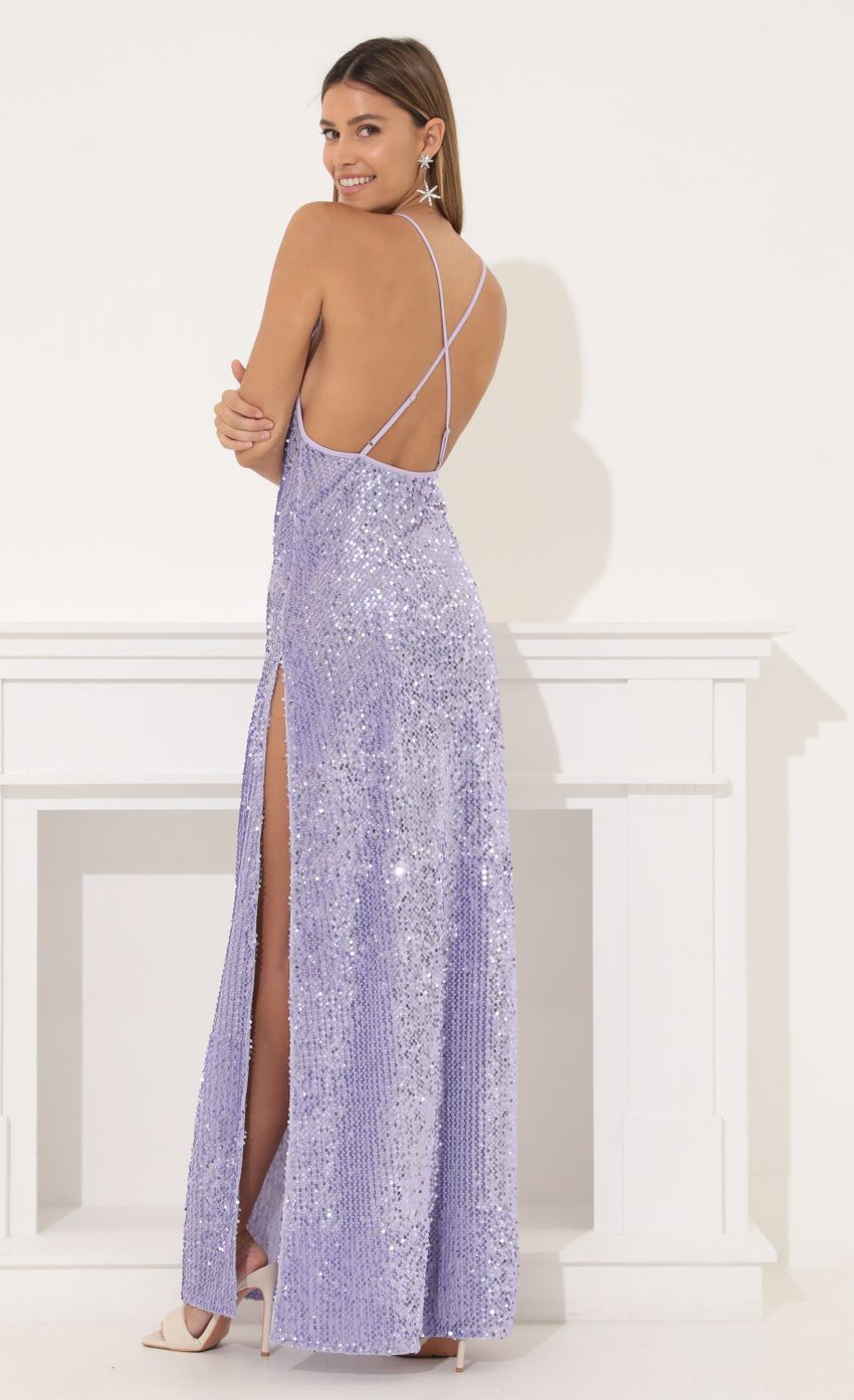 Velvet Sequin Maxi Dress in Purple
