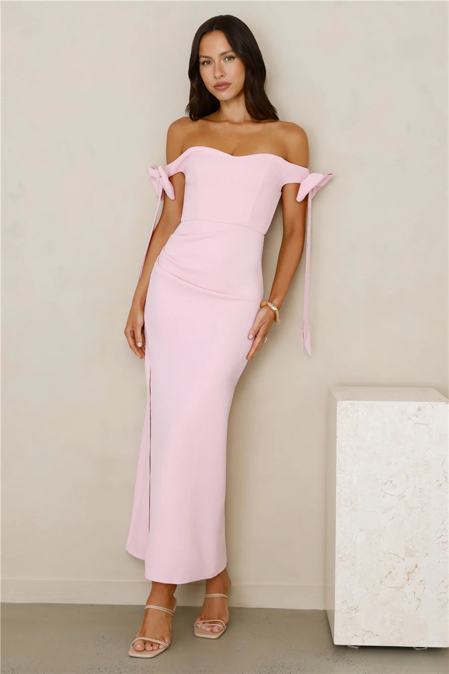 Fancy Days Off Shoulder Maxi Dress Pink