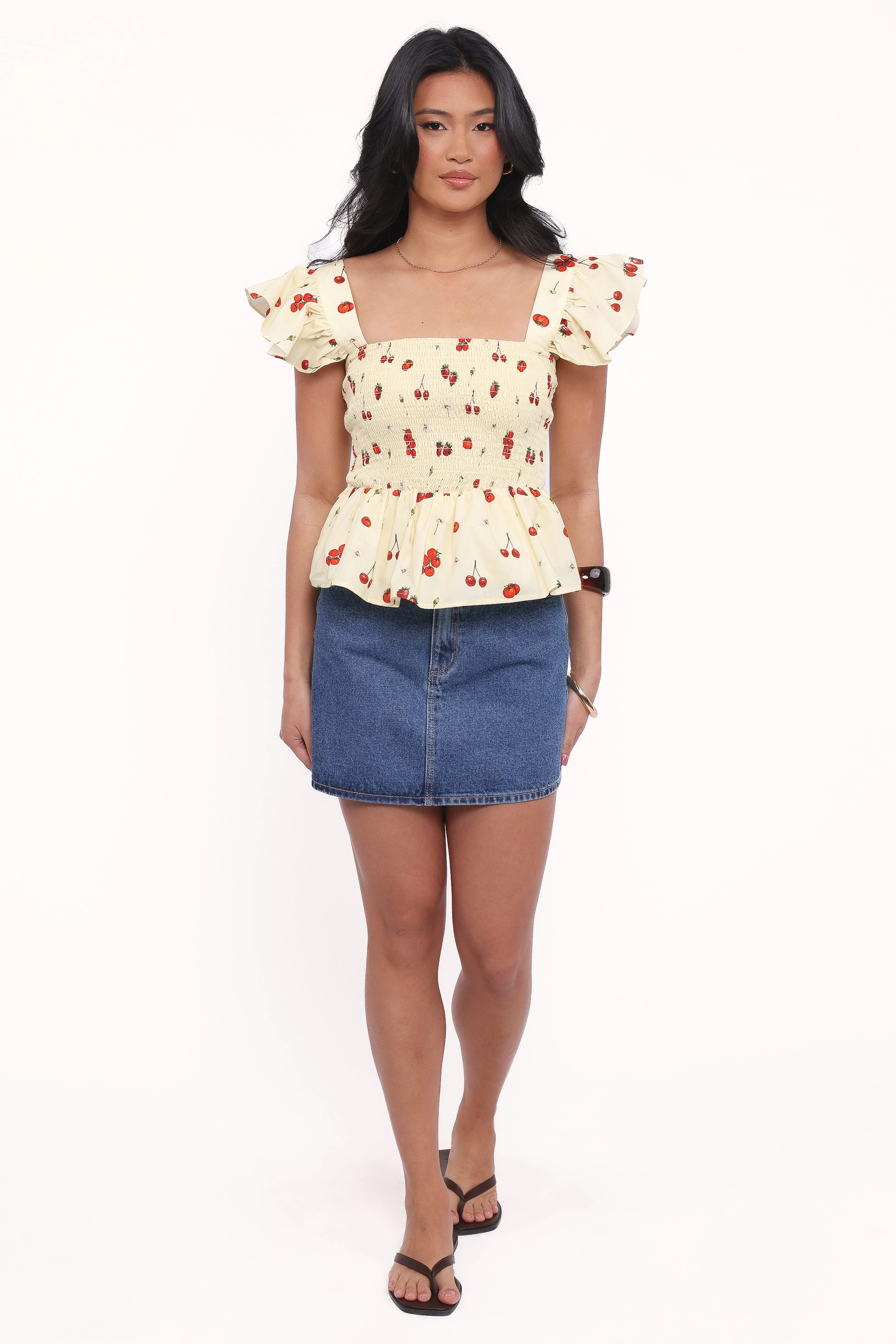 Remira Smocked Ruffle Top - Yellow Cherry