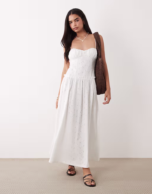 broderie cami maxi dress in white