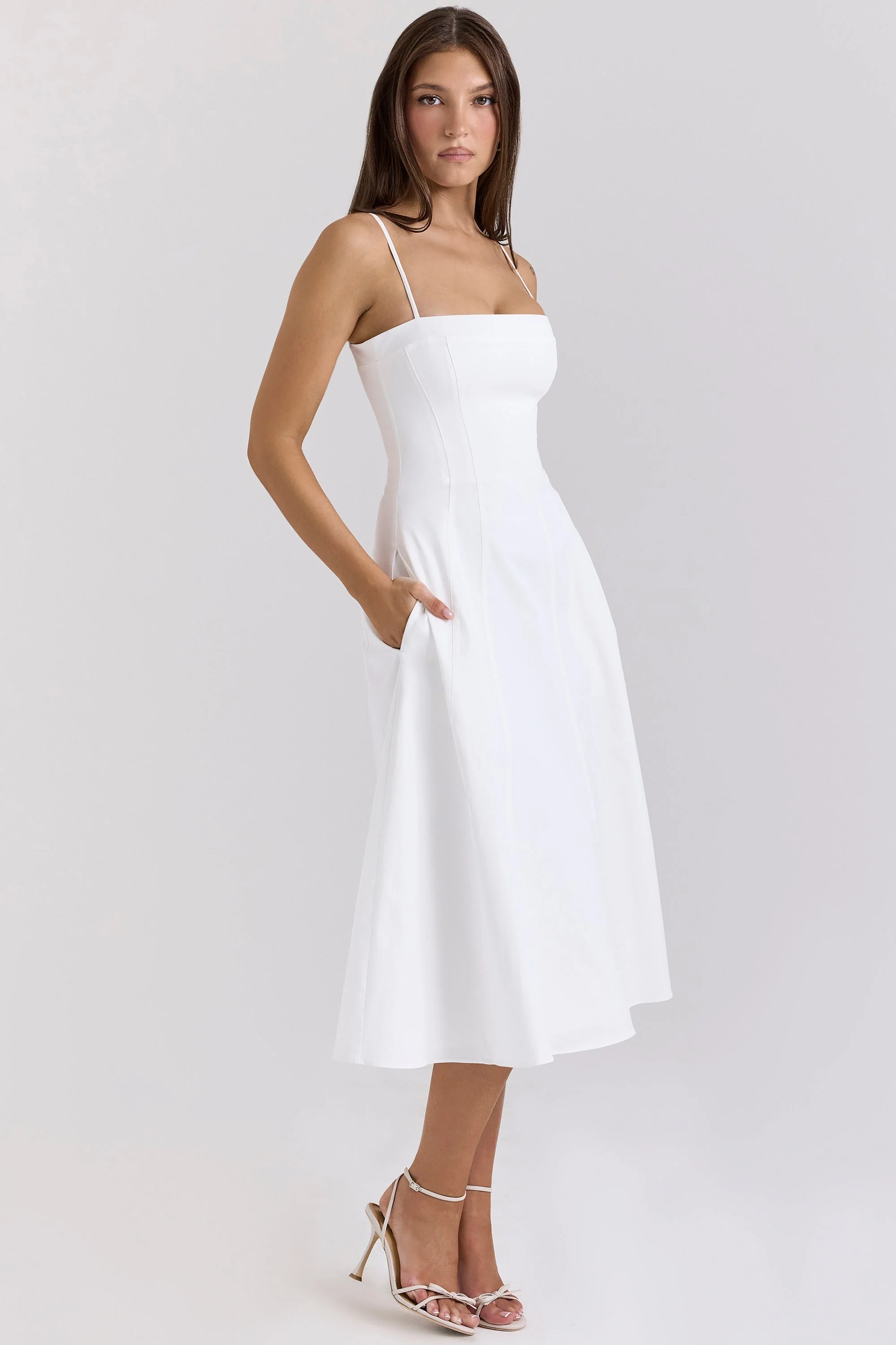 white stretch cotton a-line midi sundress - luluinthesky