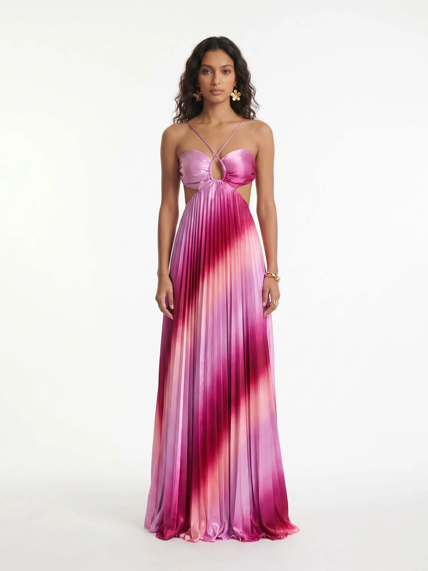 Sunset Ombre Pleated Maxi Dress