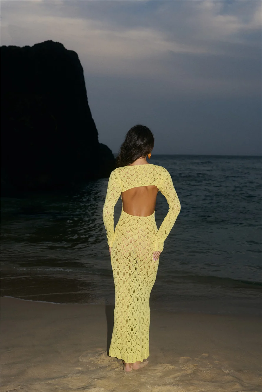 Island Aura Long Sleeve Knit Maxi Dress Yellow
