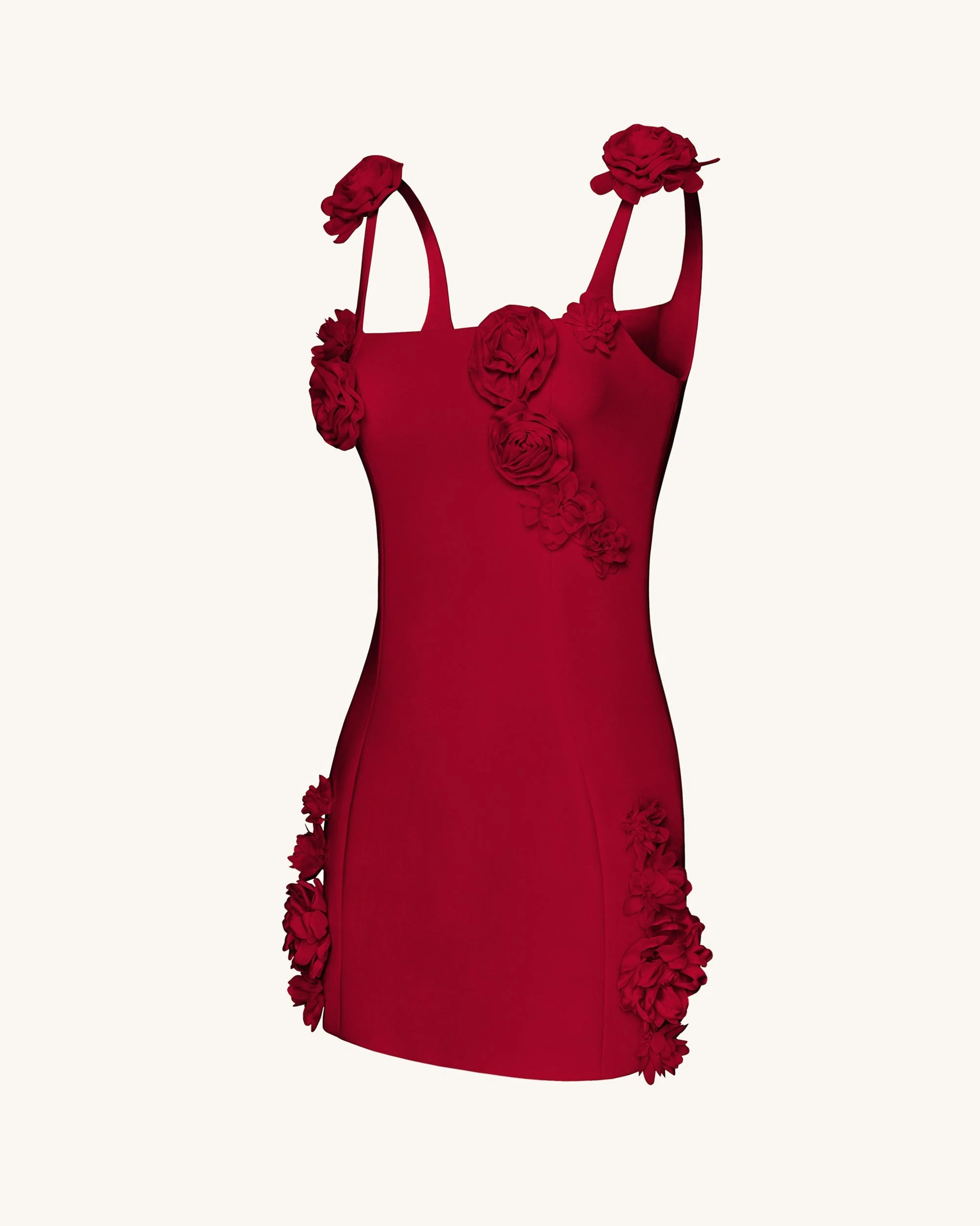 Elaina Rosette Applique Mini Dress - Red - FASHION NOB