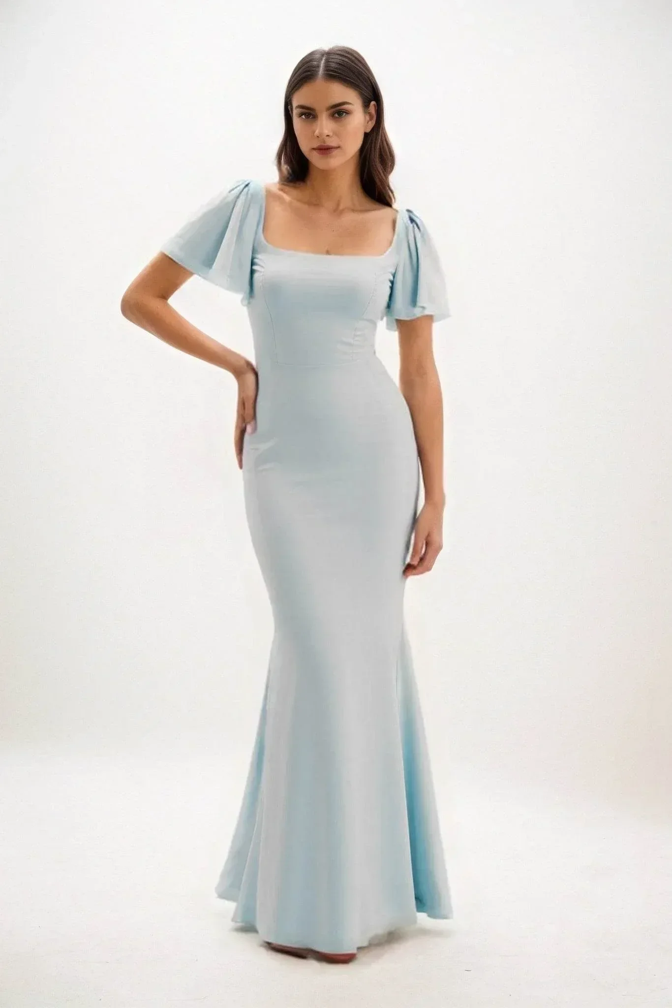 Sheath-Column Maxi Chiffon Bridesmaid Dress CB0813