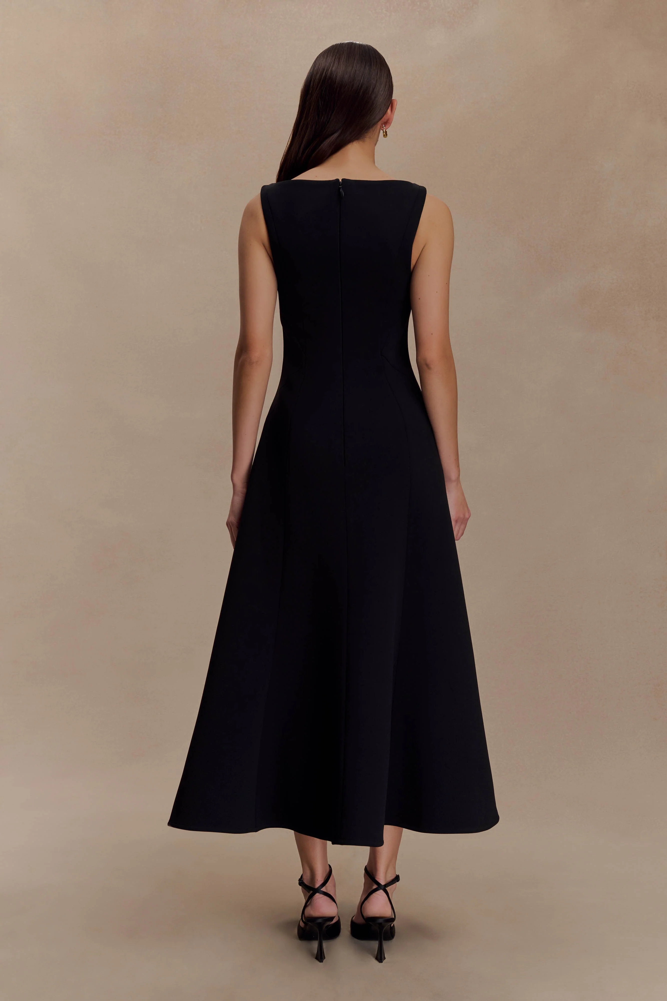 Callista Crepe A-Line Midi Dress - Black