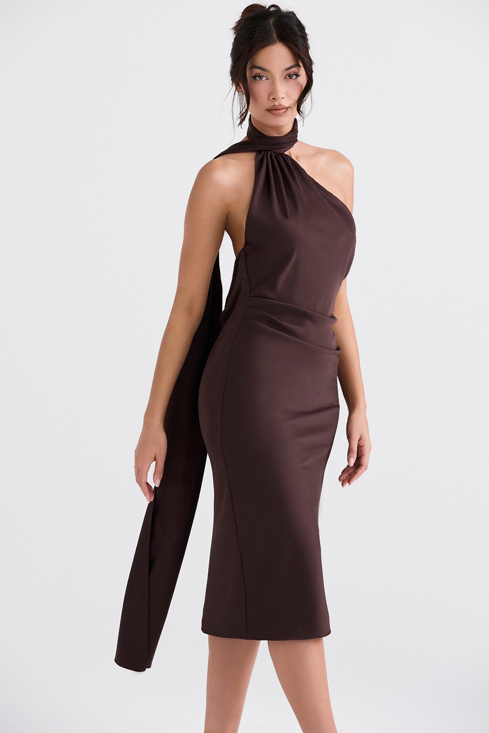 Chocolate Wrap Neck Midi Dress